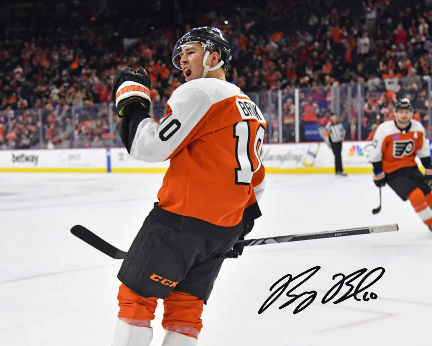 Bobby Brink Fist Pump Autographed Philadelphia Flyers 11" x 14" Hockey Photo - Sports Collectibles, Sports Memorabilia, Sports Fan Shop, Sports Gifts