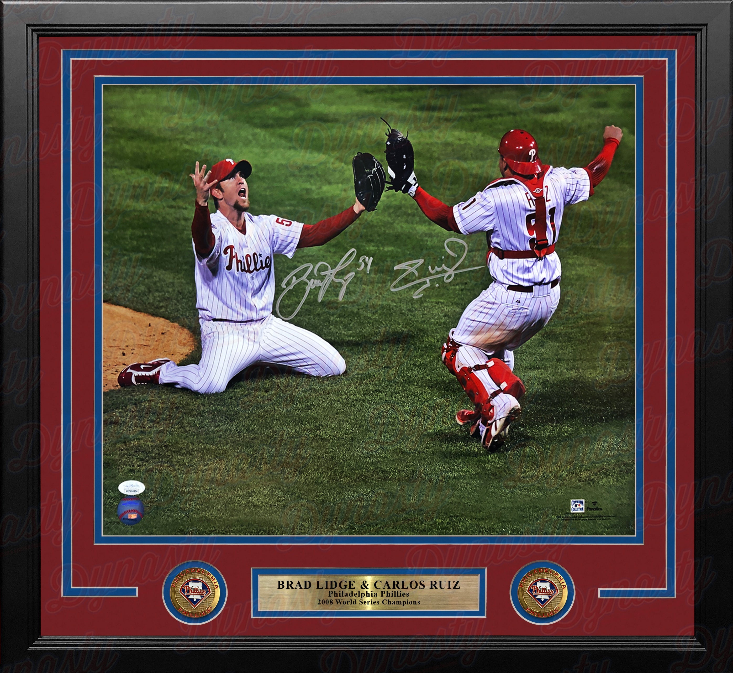 Brad Lidge & Carlos Ruiz Philadelphia Phillies World Series Autographed 16x20 Framed Photo - JSA COA - Sports Collectibles, Sports Memorabilia, Sports Fan Shop, Sports Gifts