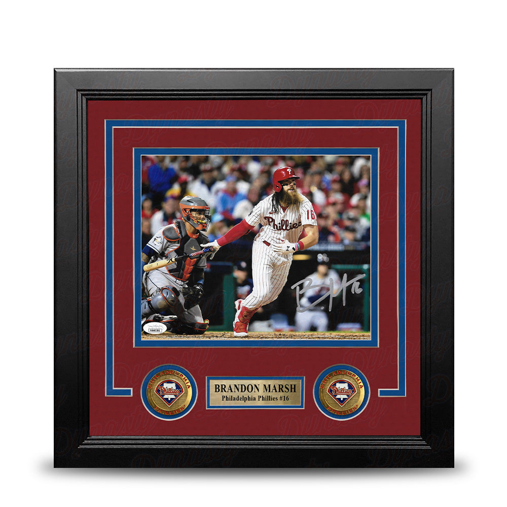 Brandon Marsh in Action Autographed Philadelphia Phillies 8" x 10" Framed Baseball Photo - Sports Collectibles, Sports Memorabilia, Sports Fan Shop, Sports Gifts