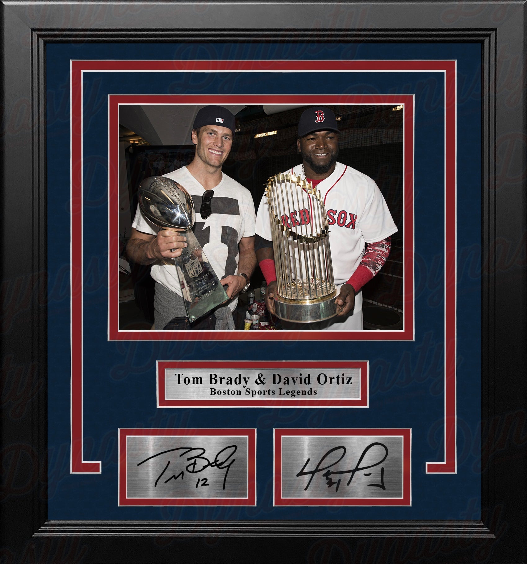Tom Brady & David Ortiz 8" x 10" Framed Championship Trophy Photo with Engraved Autographs - Sports Collectibles, Sports Memorabilia, Sports Fan Shop, Sports Gifts