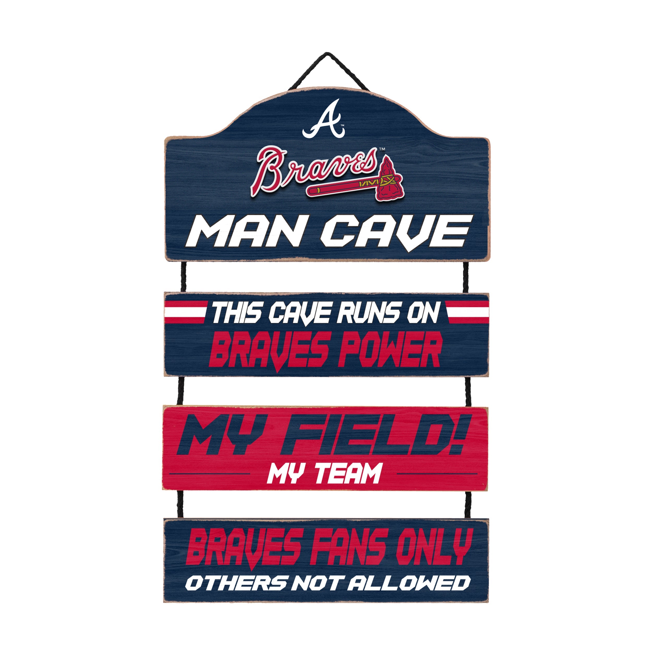 Atlanta Braves Wooden Man Cave Dangle Sign - Sports Collectibles, Sports Memorabilia, Sports Fan Shop, Sports Gifts
