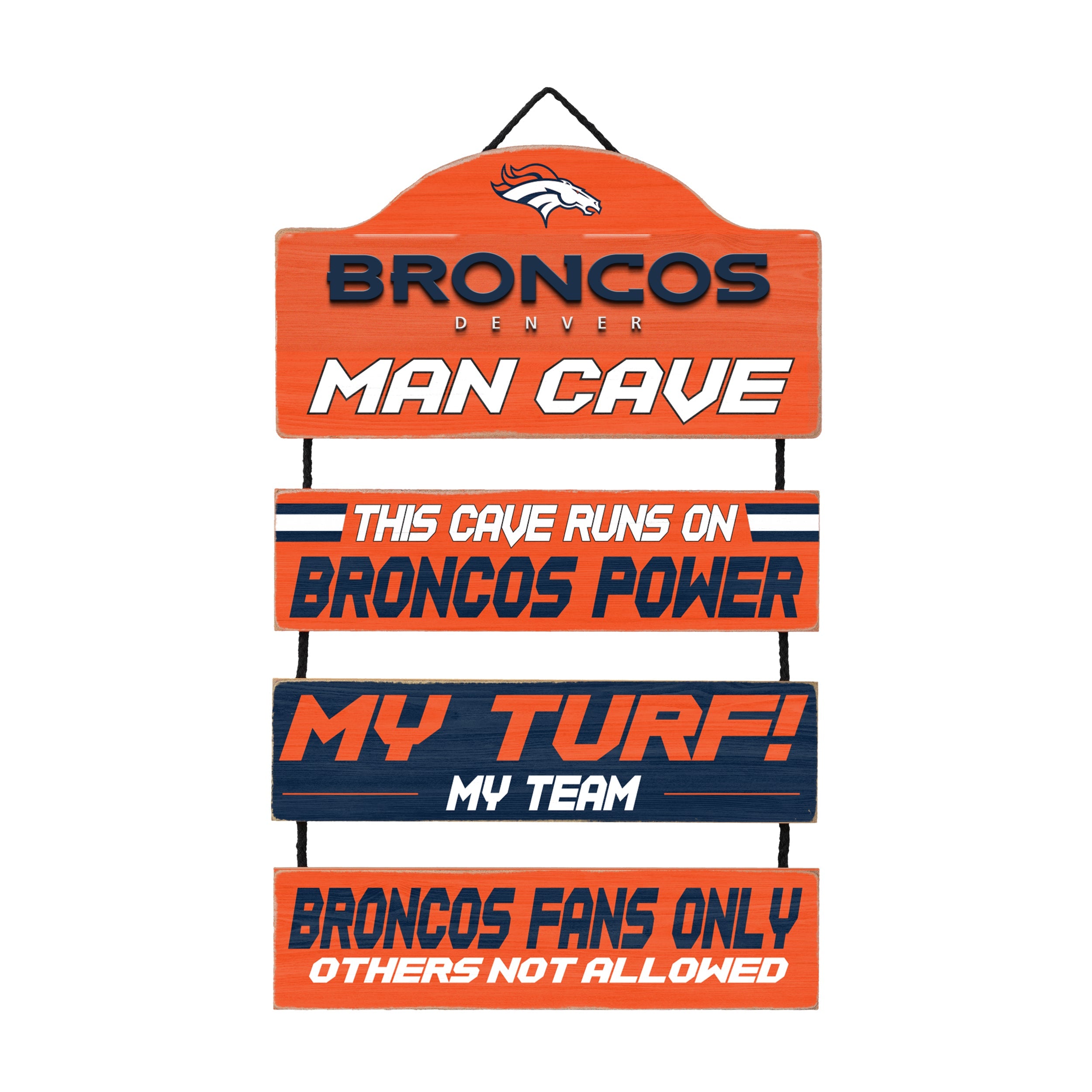 Denver Broncos Wooden Man Cave Dangle Sign - Sports Collectibles, Sports Memorabilia, Sports Fan Shop, Sports Gifts