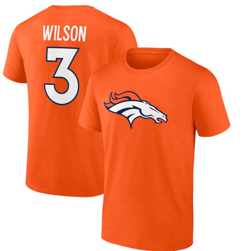 Russell Wilson Denver Broncos Player Icon Orange Name & Number T-Shirt - Sports Collectibles, Sports Memorabilia, Sports Fan Shop, Sports Gifts