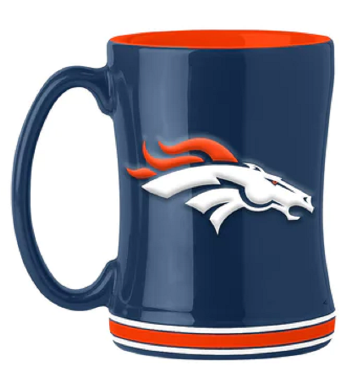 Denver Broncos Coffee Mug 14oz Sculpted Relief Team Color - Sports Collectibles, Sports Memorabilia, Sports Fan Shop, Sports Gifts
