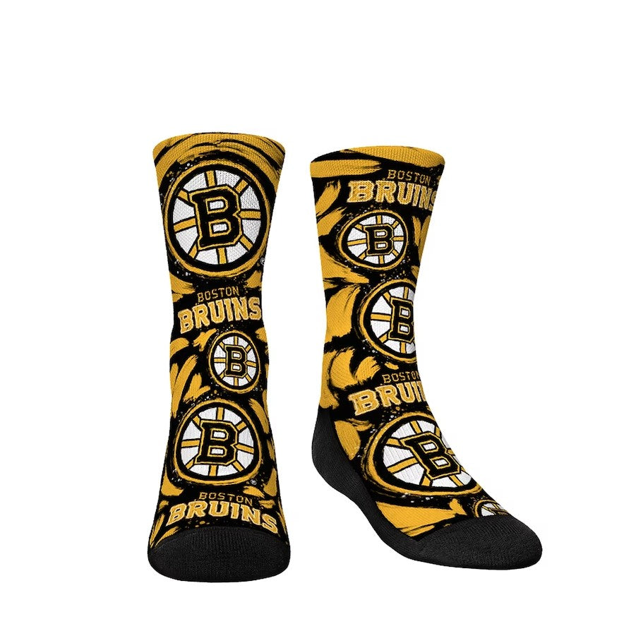 Boston Bruins Rock Em Socks Youth Allover Sketched Crew Socks - Sports Collectibles, Sports Memorabilia, Sports Fan Shop, Sports Gifts