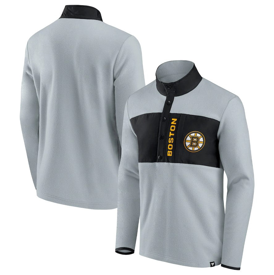 Boston Bruins Omni Polar Fleece Quarter-Snap Jacket - Gray/Black - Sports Collectibles, Sports Memorabilia, Sports Fan Shop, Sports Gifts
