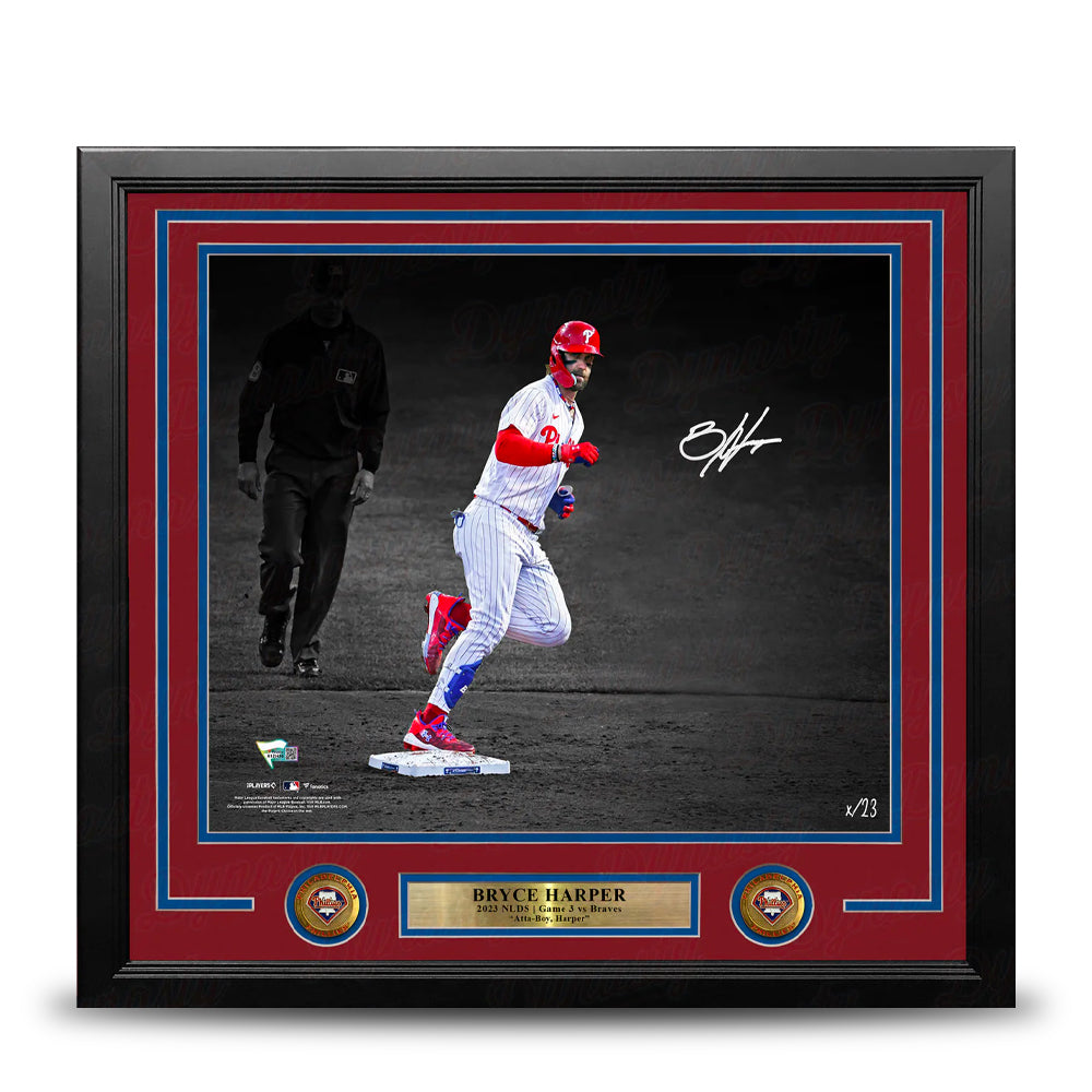 Bryce Harper Stares Down Arcia Philadelphia Phillies Autographed 16" x 20" Framed Blackout Photo - Sports Collectibles, Sports Memorabilia, Sports Fan Shop, Sports Gifts