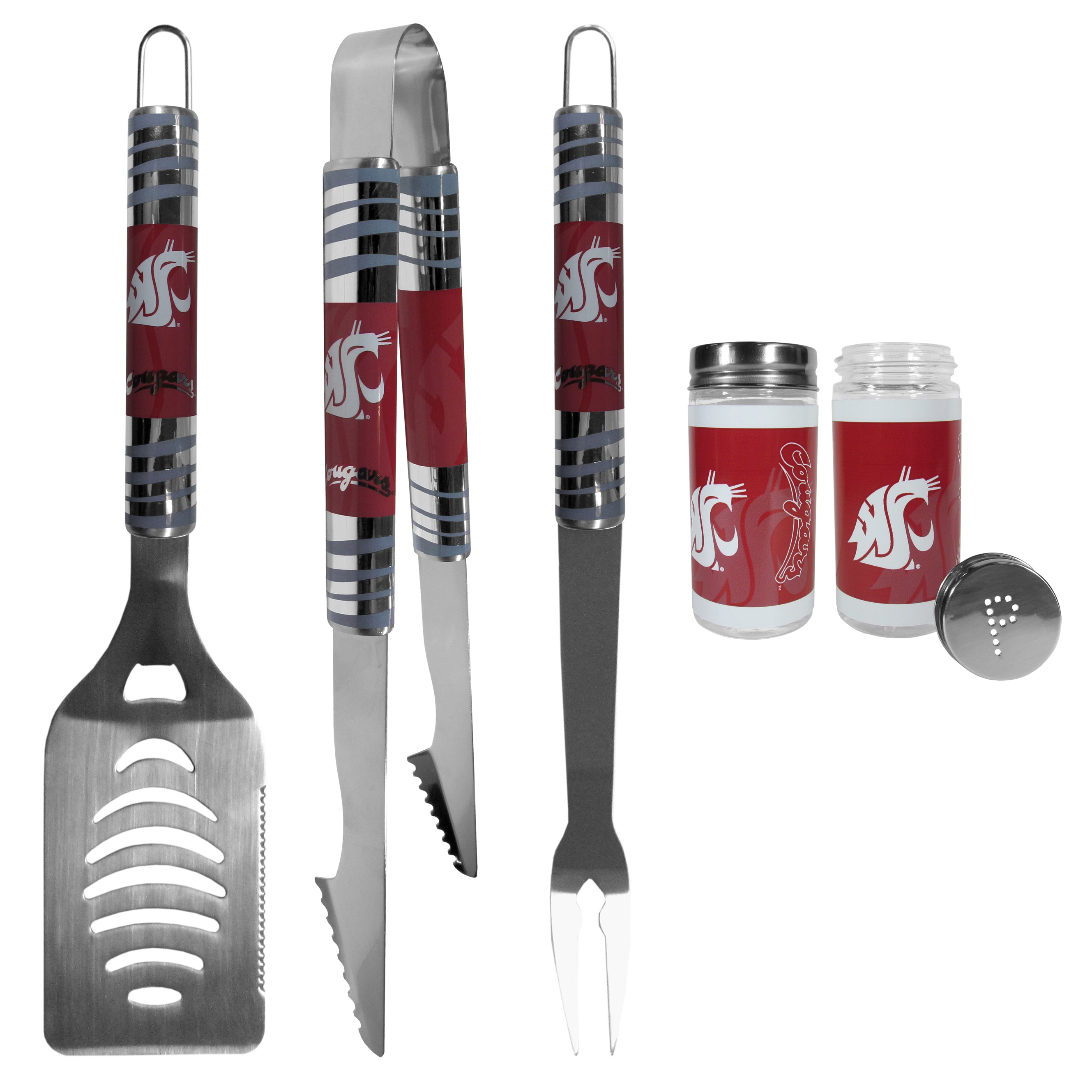 Washington St. Cougars 3 pc Tailgater BBQ Set and Salt and Pepper Shaker Set