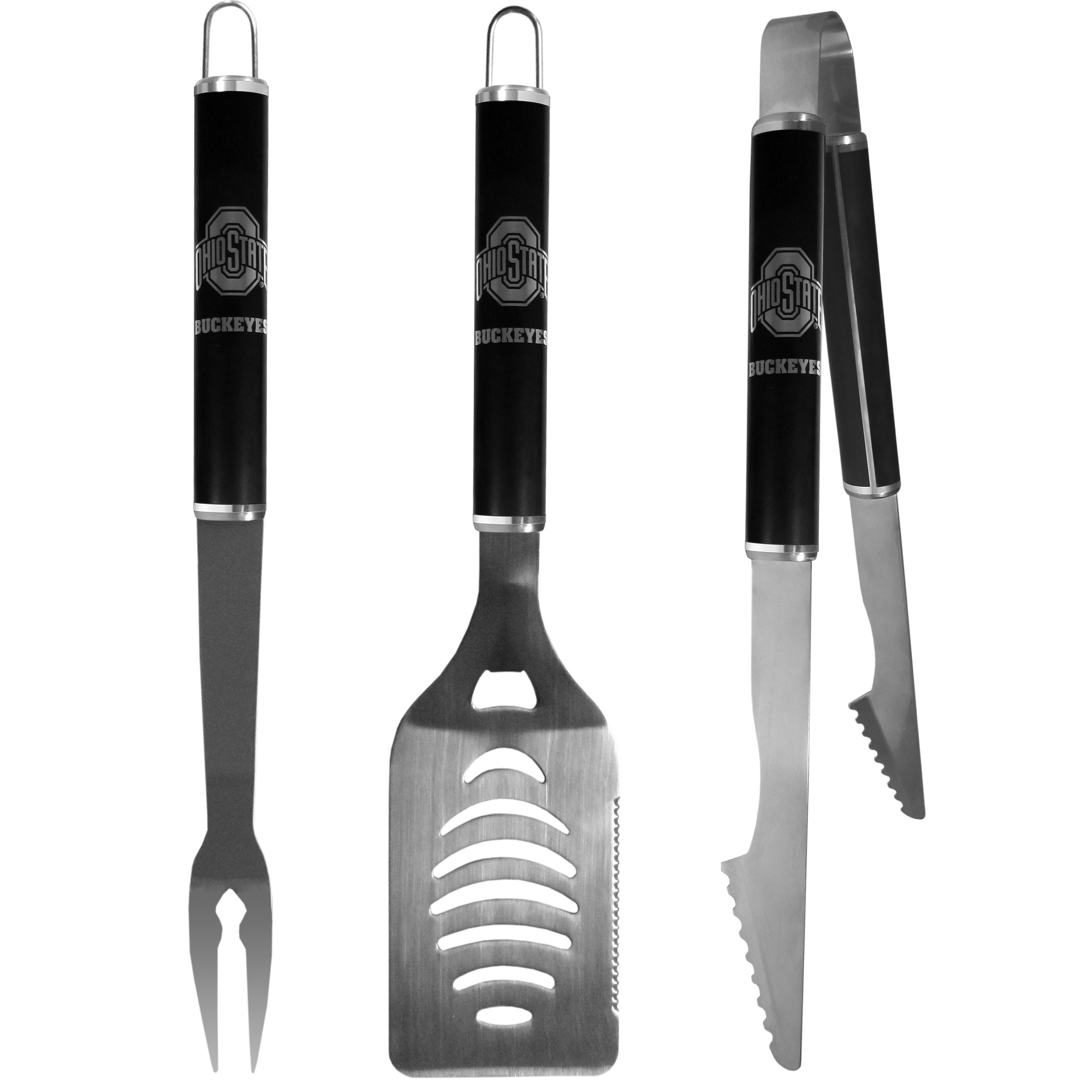 Ohio St. Buckeyes 3 pc Steel BBQ Set in Black