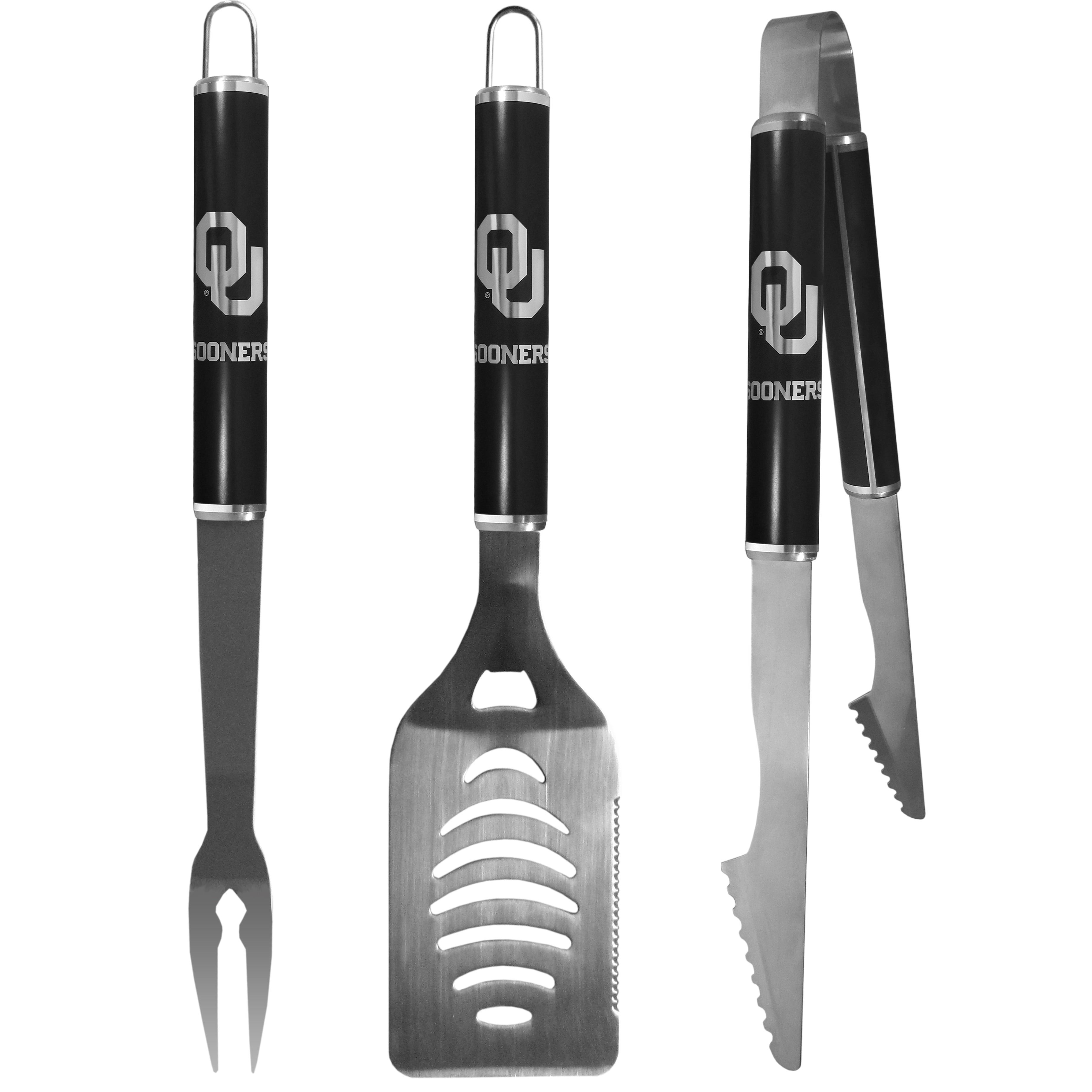Oklahoma Sooners 3 pc Steel BBQ Set in Black