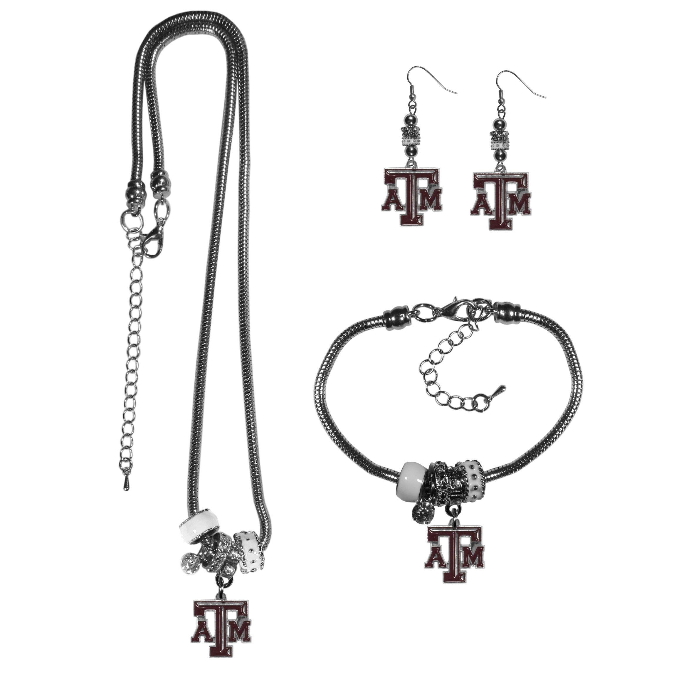 Texas A & M Aggies Euro Bead Jewelry 3 piece Set
