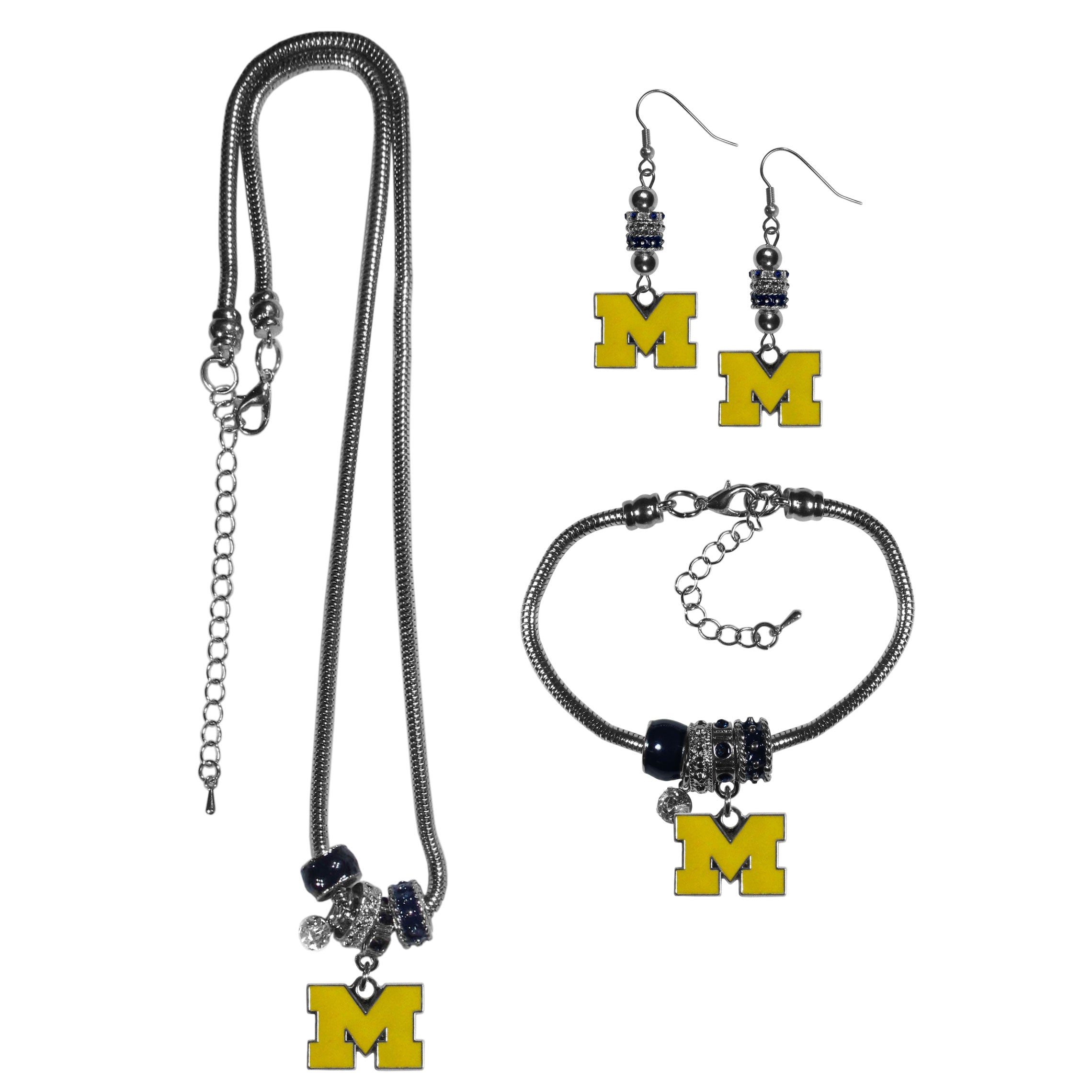 Michigan Wolverines Euro Bead Jewelry 3 piece Set
