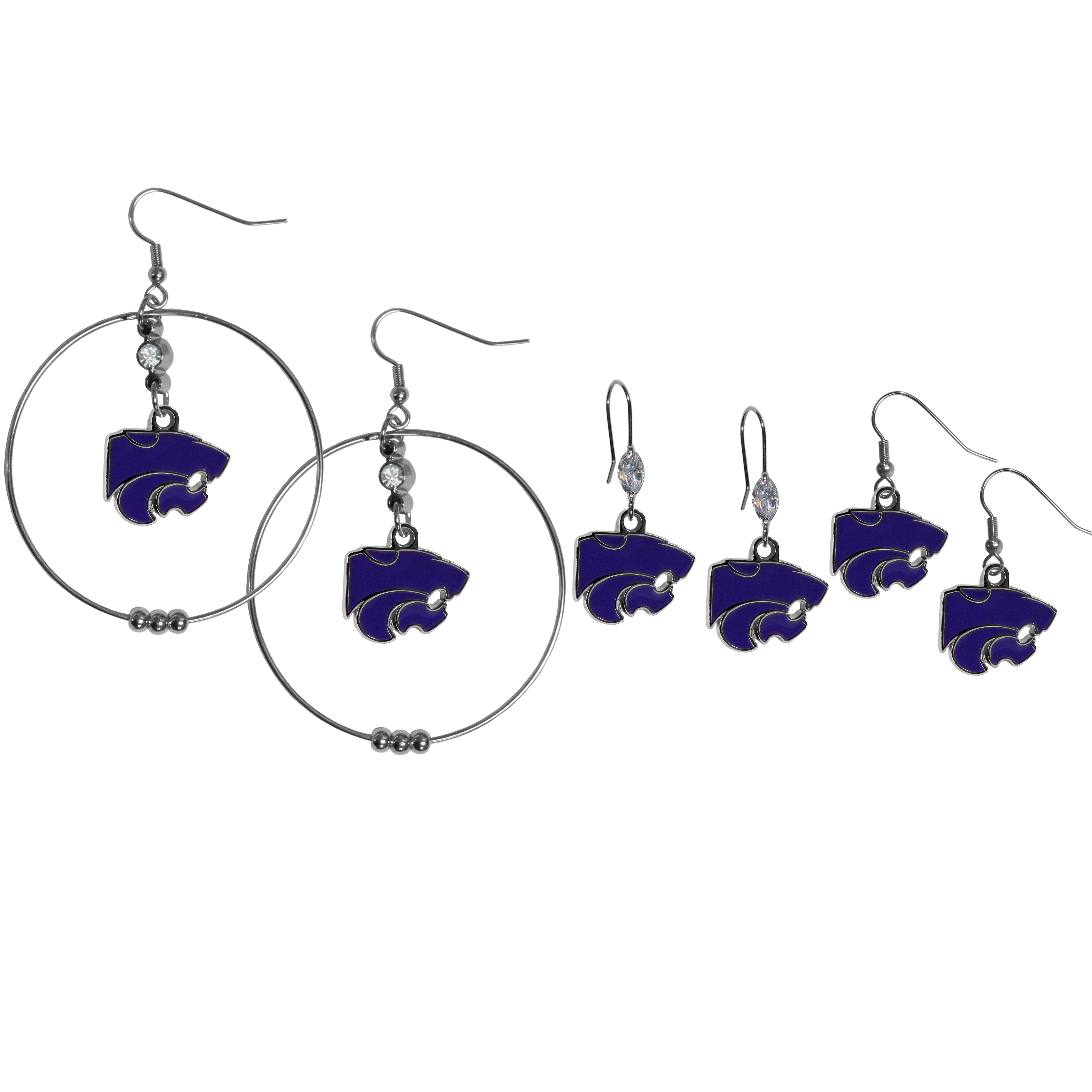 Kansas St. Wildcats Earring Mix, Hoops and Dangle