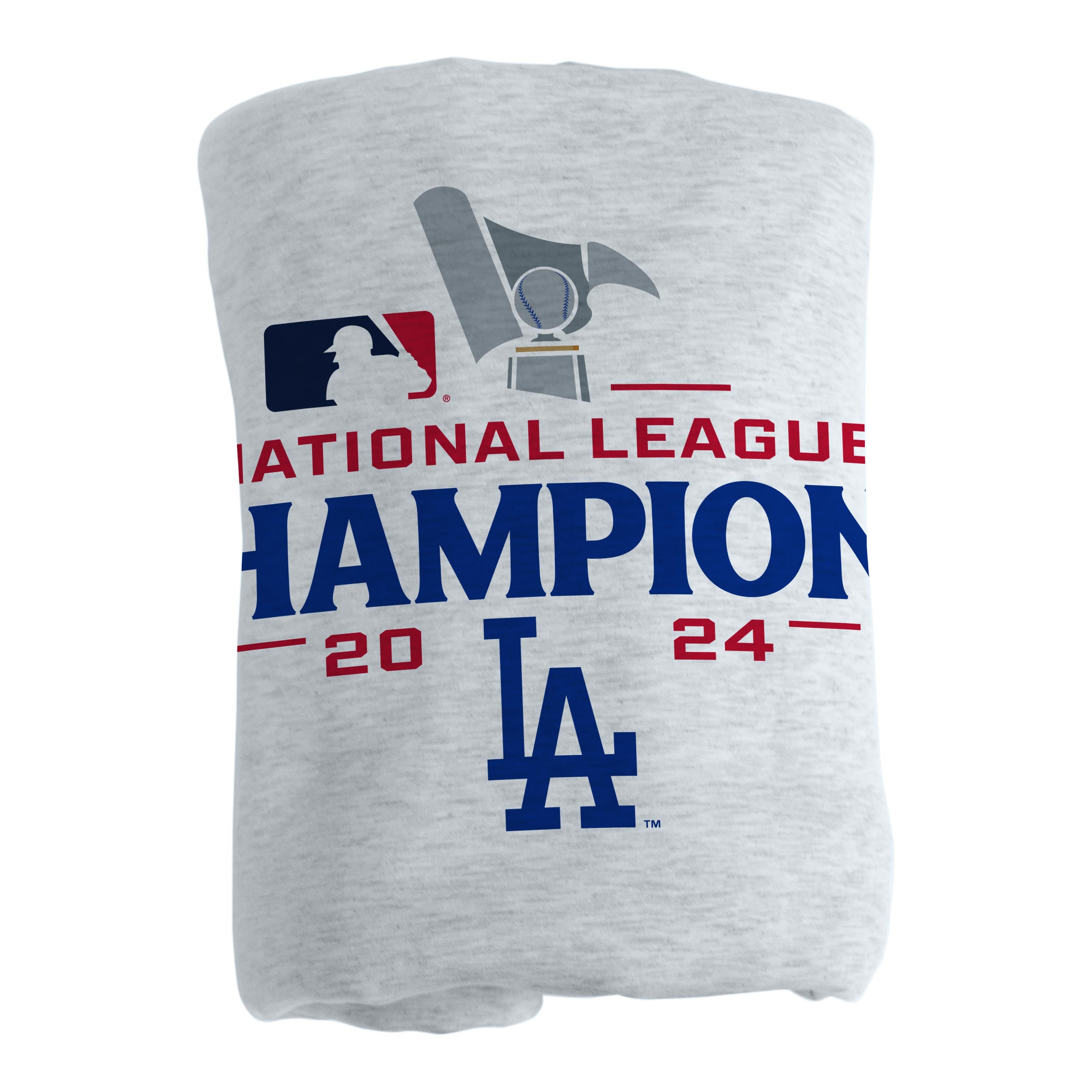 LA Dodgers 2024 National League Champs Athletic Gray Sublimated Sweatshirt Blanket - Sports Gifts, Sports Memorabilia, Sports Collectibles, Fan Shop