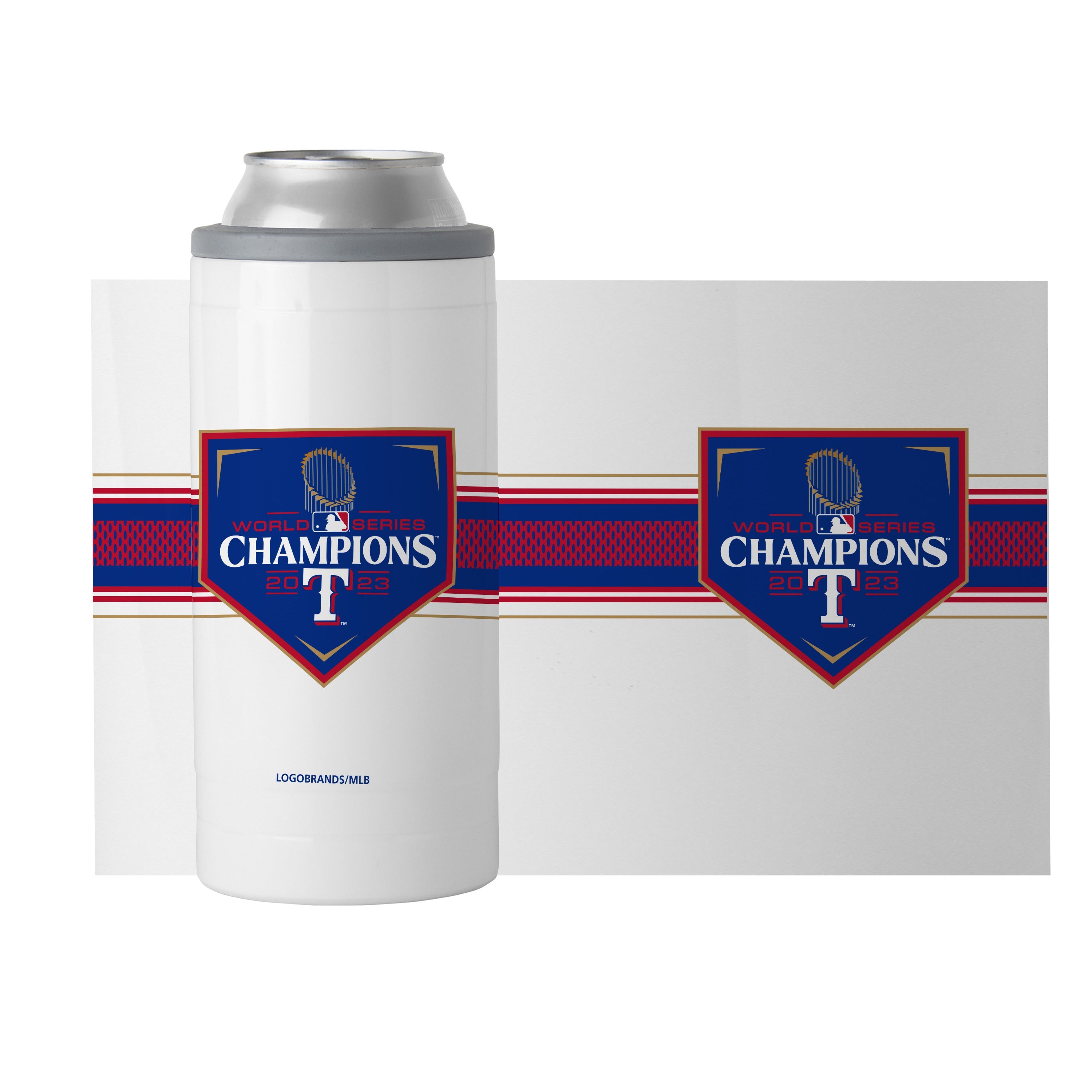 Texas Rangers 12oz 2023 World Series Champions Slim Can Coolie - Sports Gifts, Sports Memorabilia, Sports Collectibles, Fan Shop