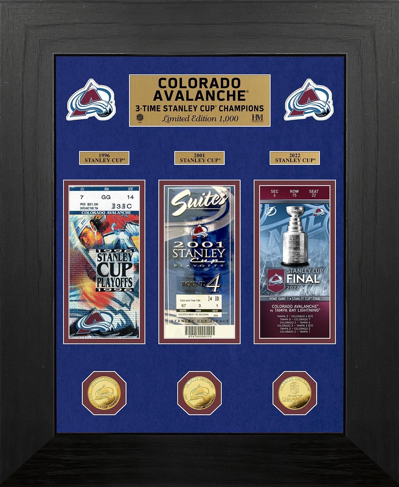 Colorado Avalanche 3x Stanley Cup Champions Deluxe Gold Coin & Ticket Collection - Sports Collectibles, Sports Memorabilia, Sports Fan Shop, Sports Gifts