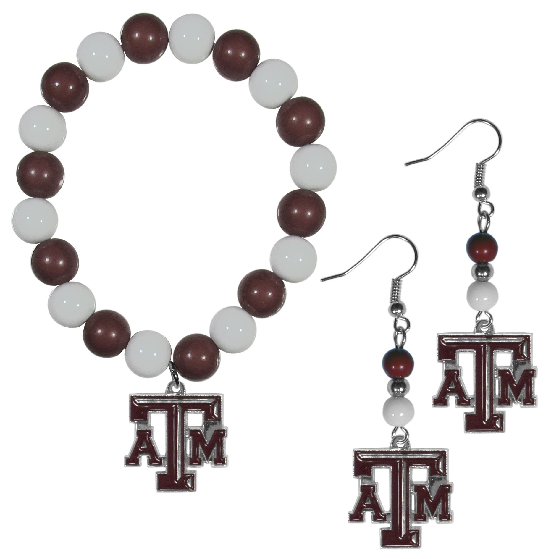 Texas A & M Aggies Fan Bead Earrings and Bracelet Set