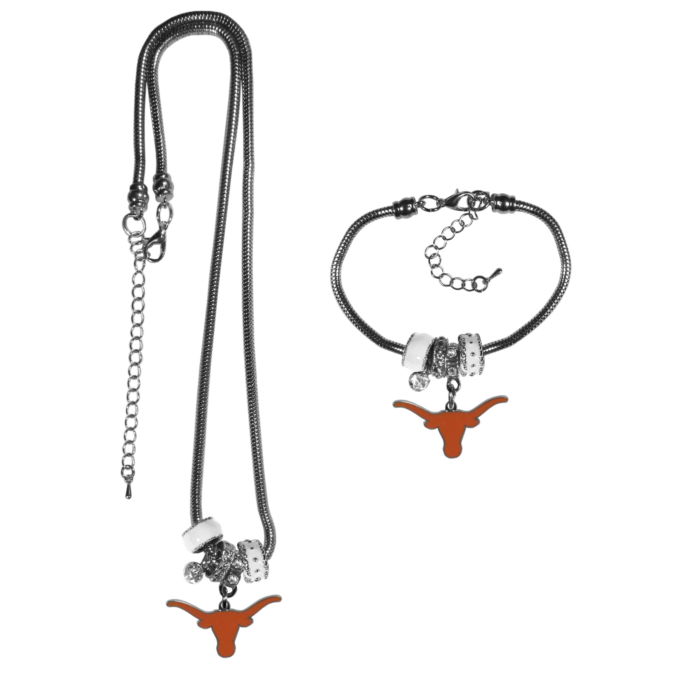 Texas Longhorns Euro Bead Necklace and Bracelet Set