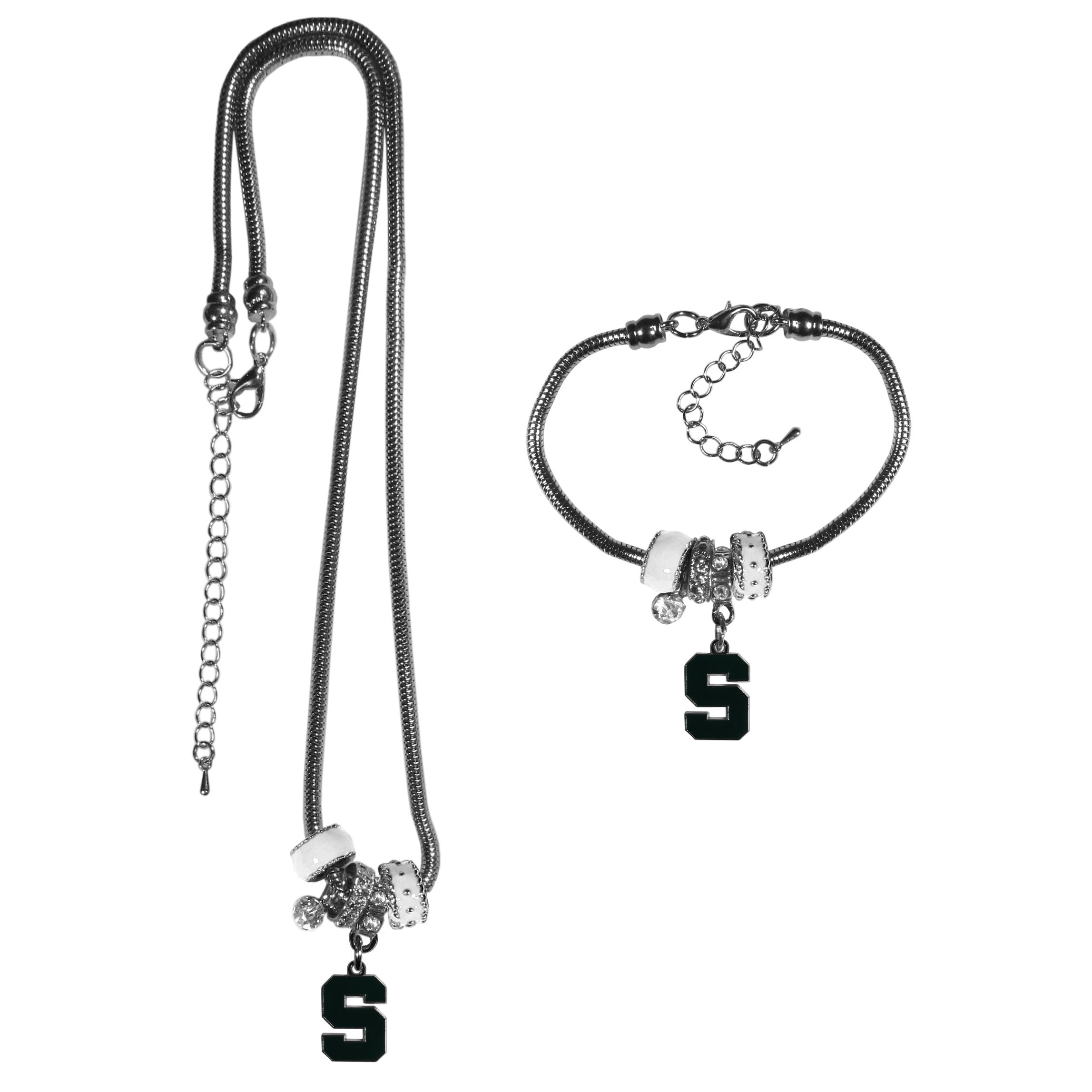 Michigan St. Spartans Euro Bead Necklace and Bracelet Set
