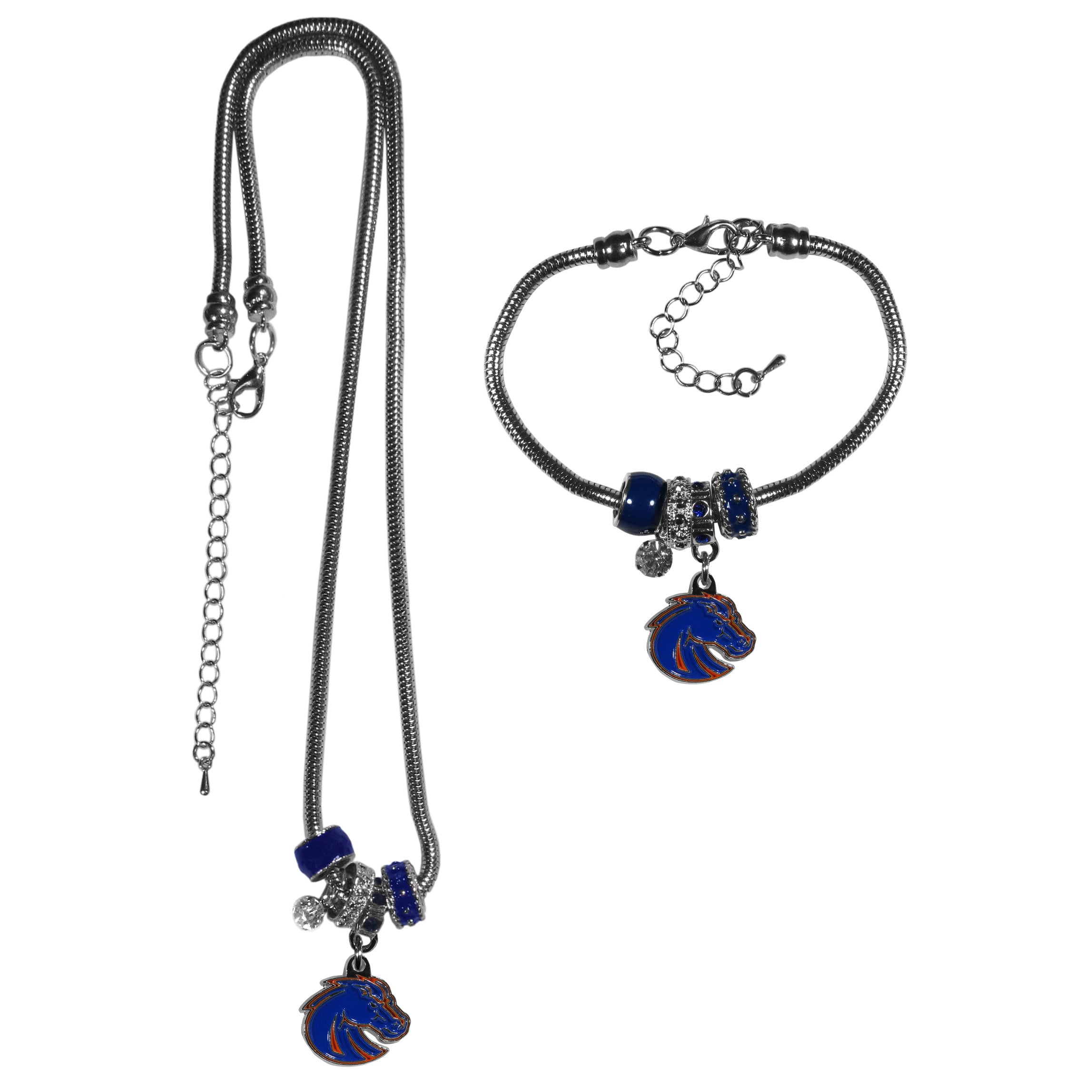 Boise St. Broncos Euro Bead Necklace and Bracelet Set