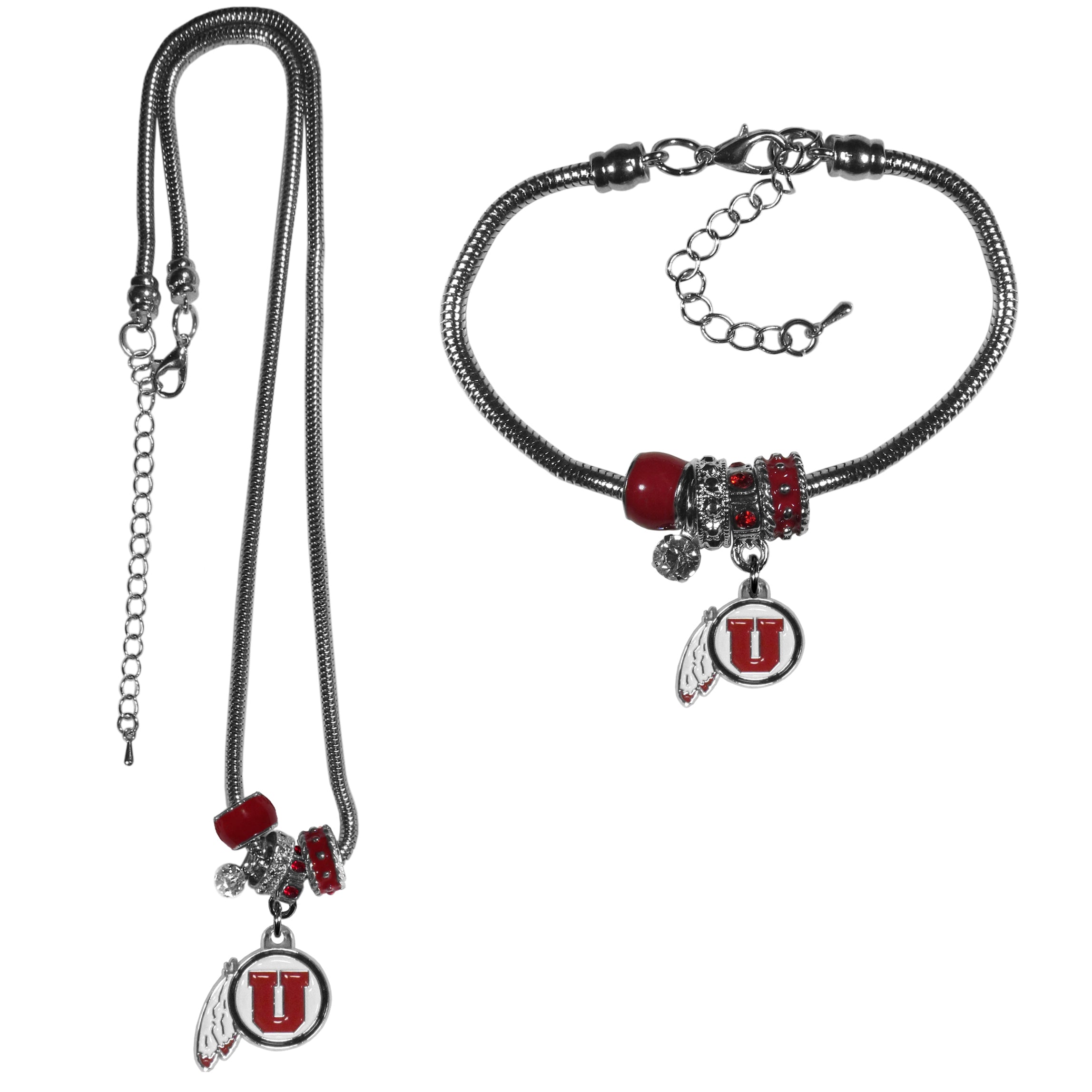 Utah Utes Euro Bead Necklace and Bracelet Set