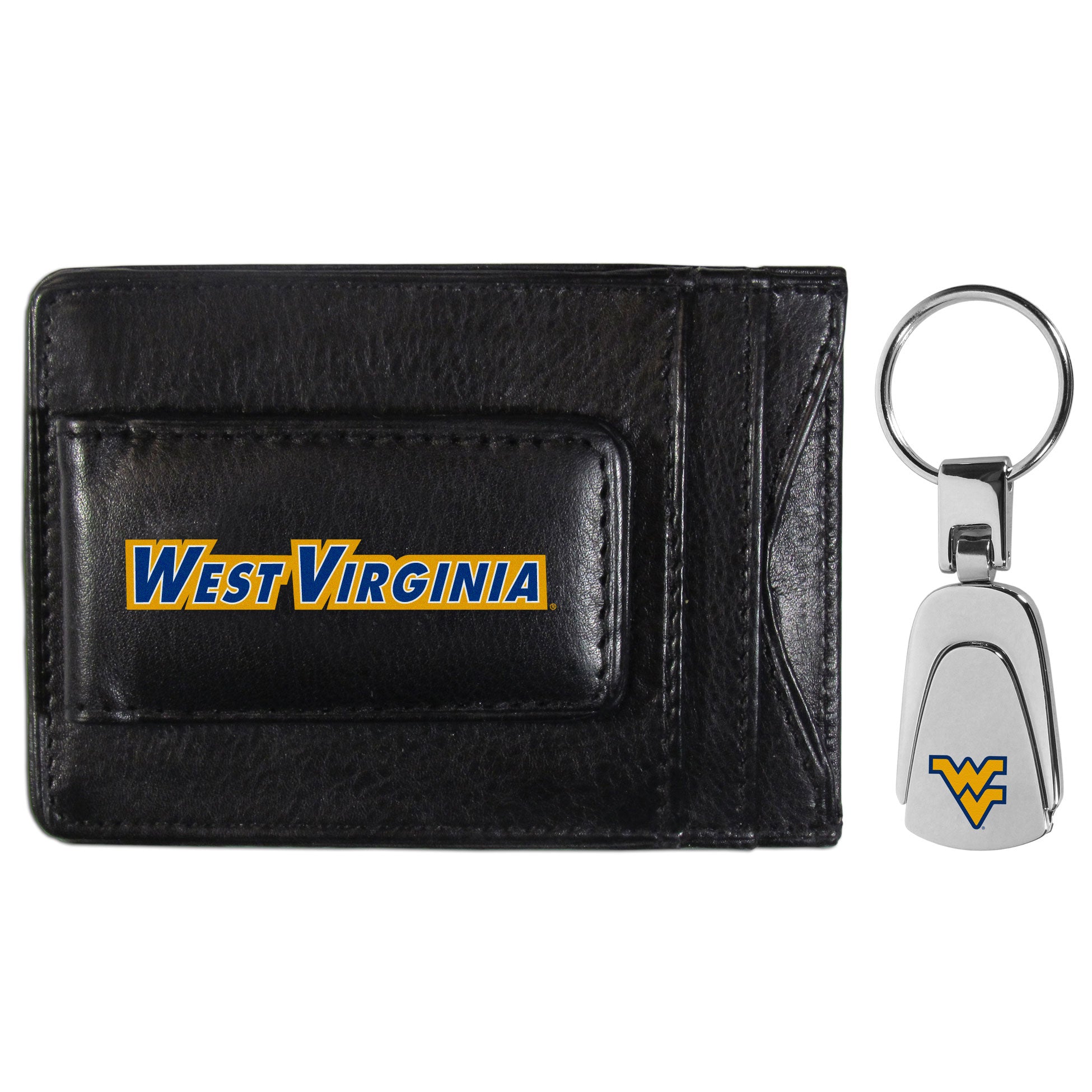 W. Virginia Mountaineers Leather Cash & Cardholder & Steel Key Chain
