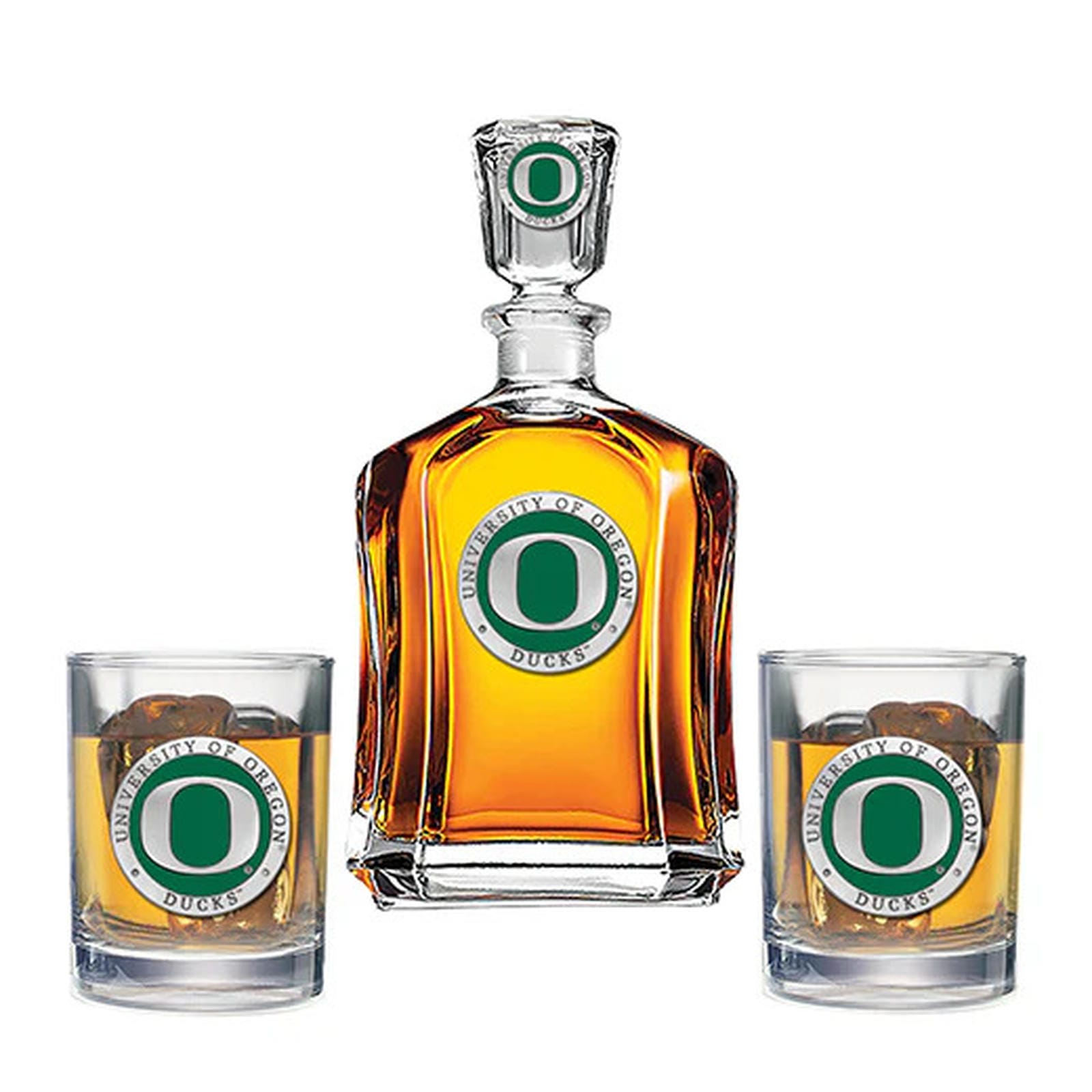 University of Oregon Capitol Decanter with 2 Glasses - Sports Gifts, Sports Memorabilia, Sports Collectibles, Fan Shop