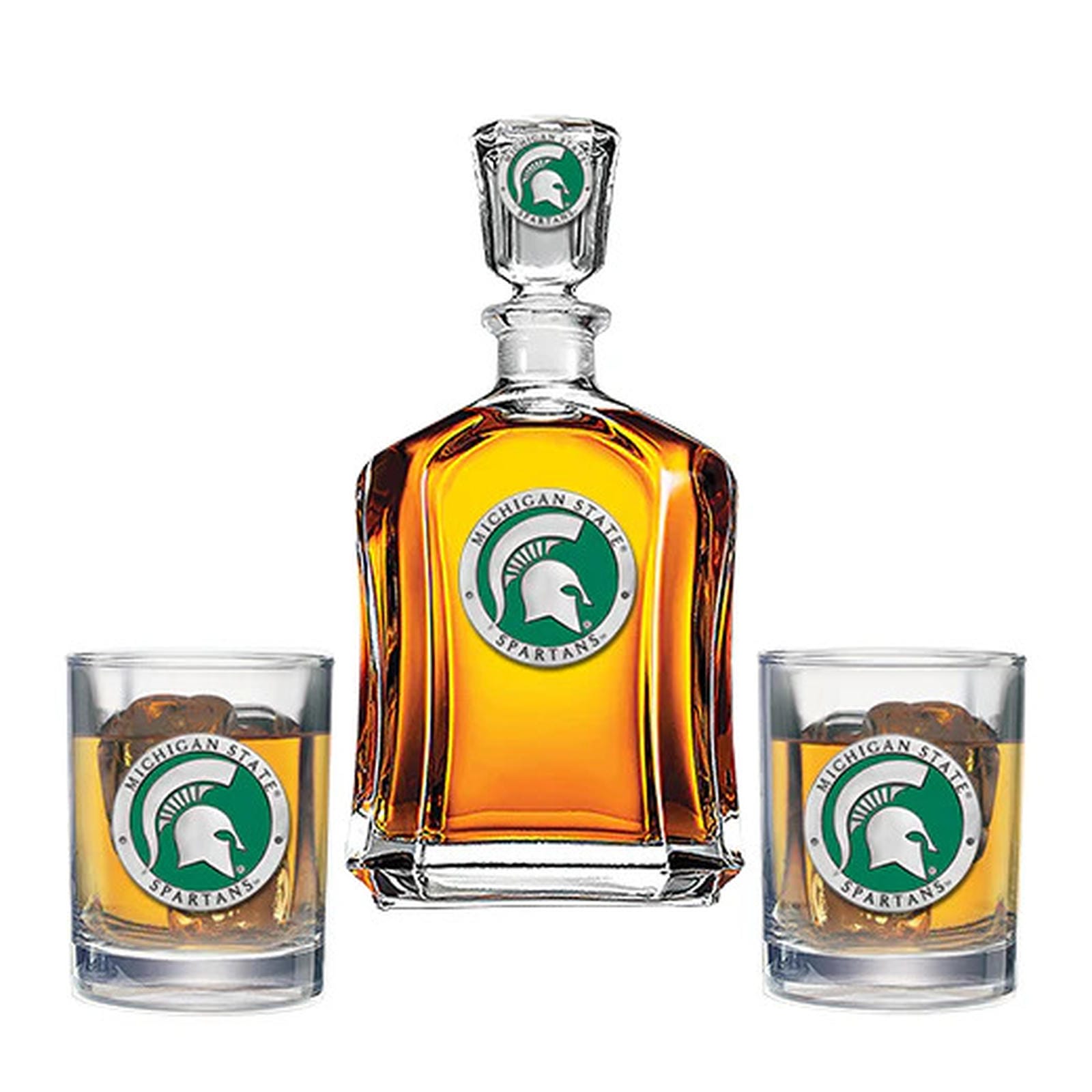 Michigan State University Capitol Decanter with 2 Glasses - Sports Gifts, Sports Memorabilia, Sports Collectibles, Fan Shop