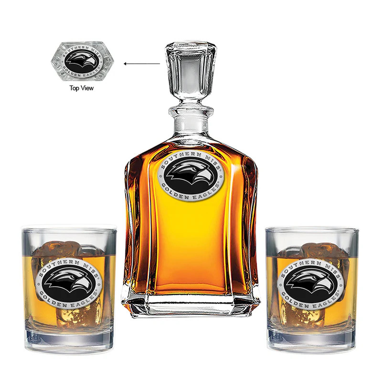 University of Southern Mississippi Capitol Decanter with 2 Glasses - Sports Gifts, Sports Memorabilia, Sports Collectibles, Fan Shop