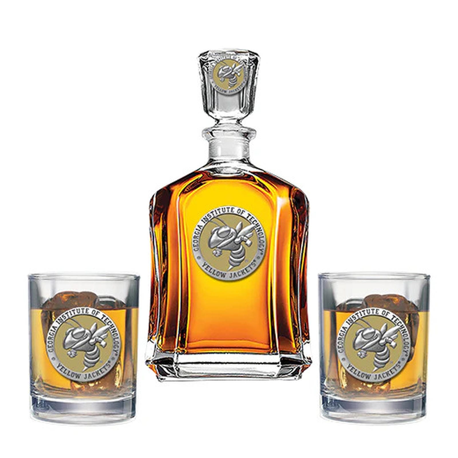 Georgia Tech Buzz Logo Capitol Decanter with 2 Glasses - Sports Gifts, Sports Memorabilia, Sports Collectibles, Fan Shop