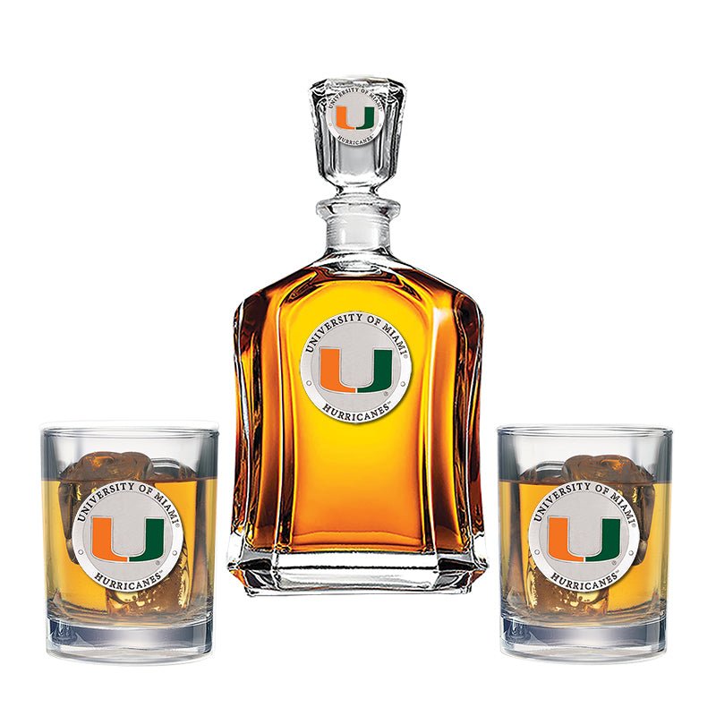 University of Miami Capitol Decanter with 2 Glasses - Sports Gifts, Sports Memorabilia, Sports Collectibles, Fan Shop
