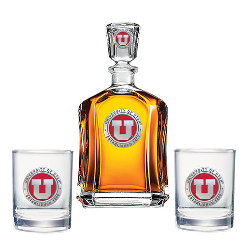 University of Utah Capitol Decanter with 2 Glasses - Sports Collectibles, Sports Memorabilia, Sports Fan Shop, Sports Gifts