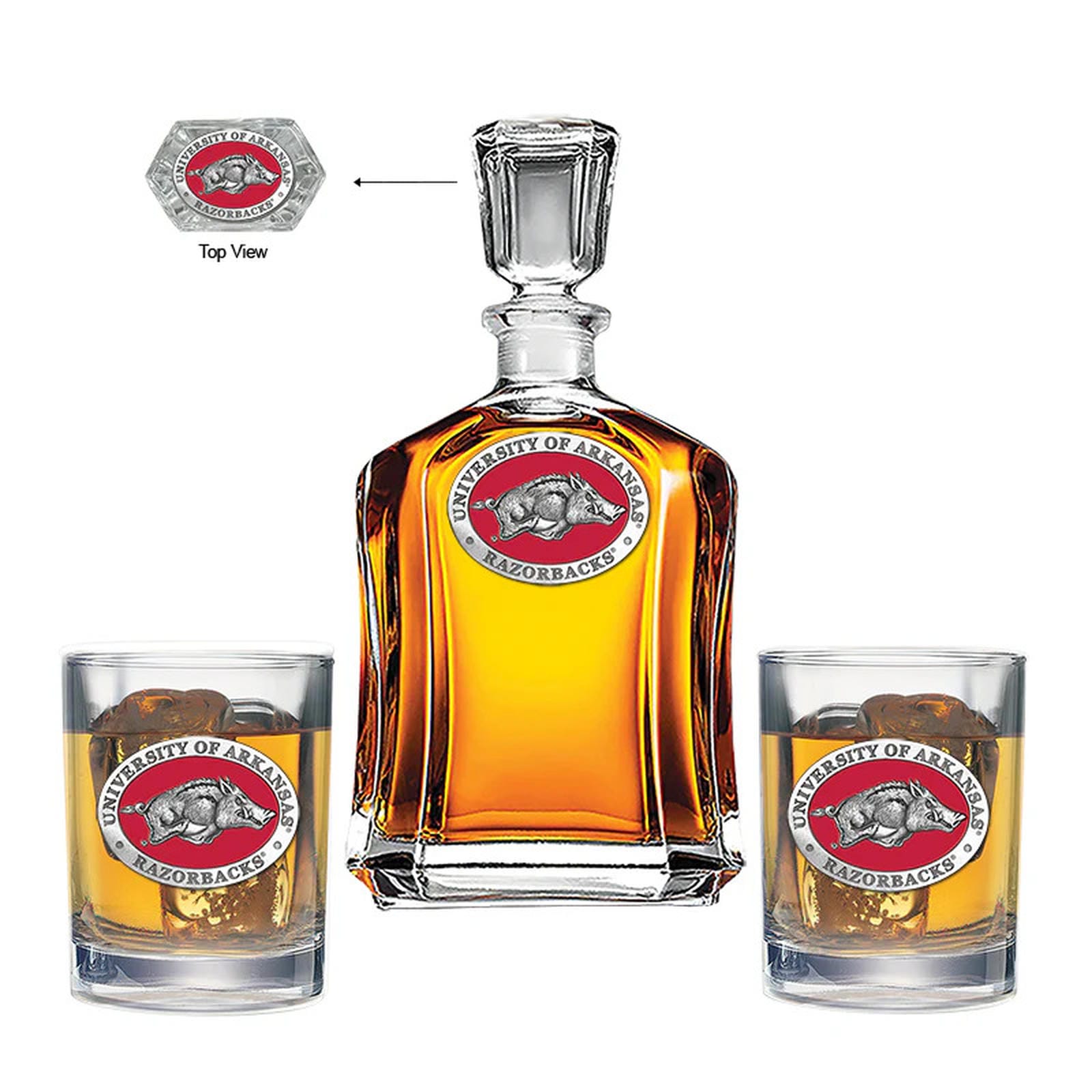 University of Arkansas Capitol Decanter and 2 Glasses - Sports Gifts, Sports Memorabilia, Sports Collectibles, Fan Shop