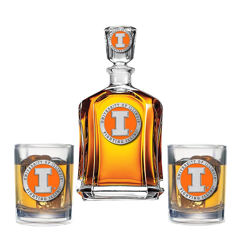 University of Illinois Capitol Decanter with 2 Glasses - Sports Gifts, Sports Memorabilia, Sports Collectibles, Fan Shop
