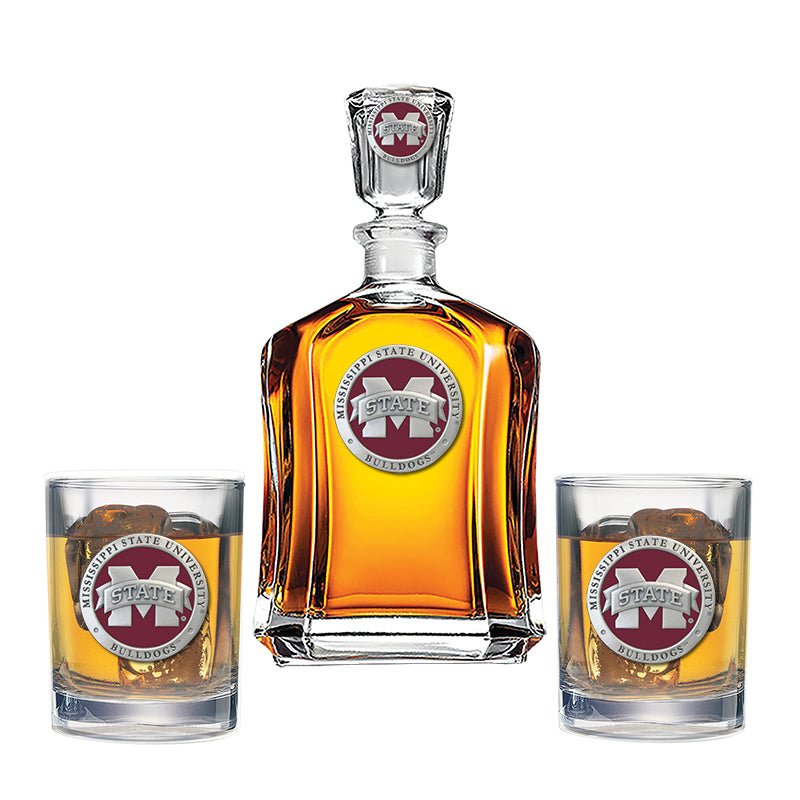 Mississippi State University Bulldogs "M" Logo Capitol Decanter with 2 Glasses - Sports Gifts, Sports Memorabilia, Sports Collectibles, Fan Shop