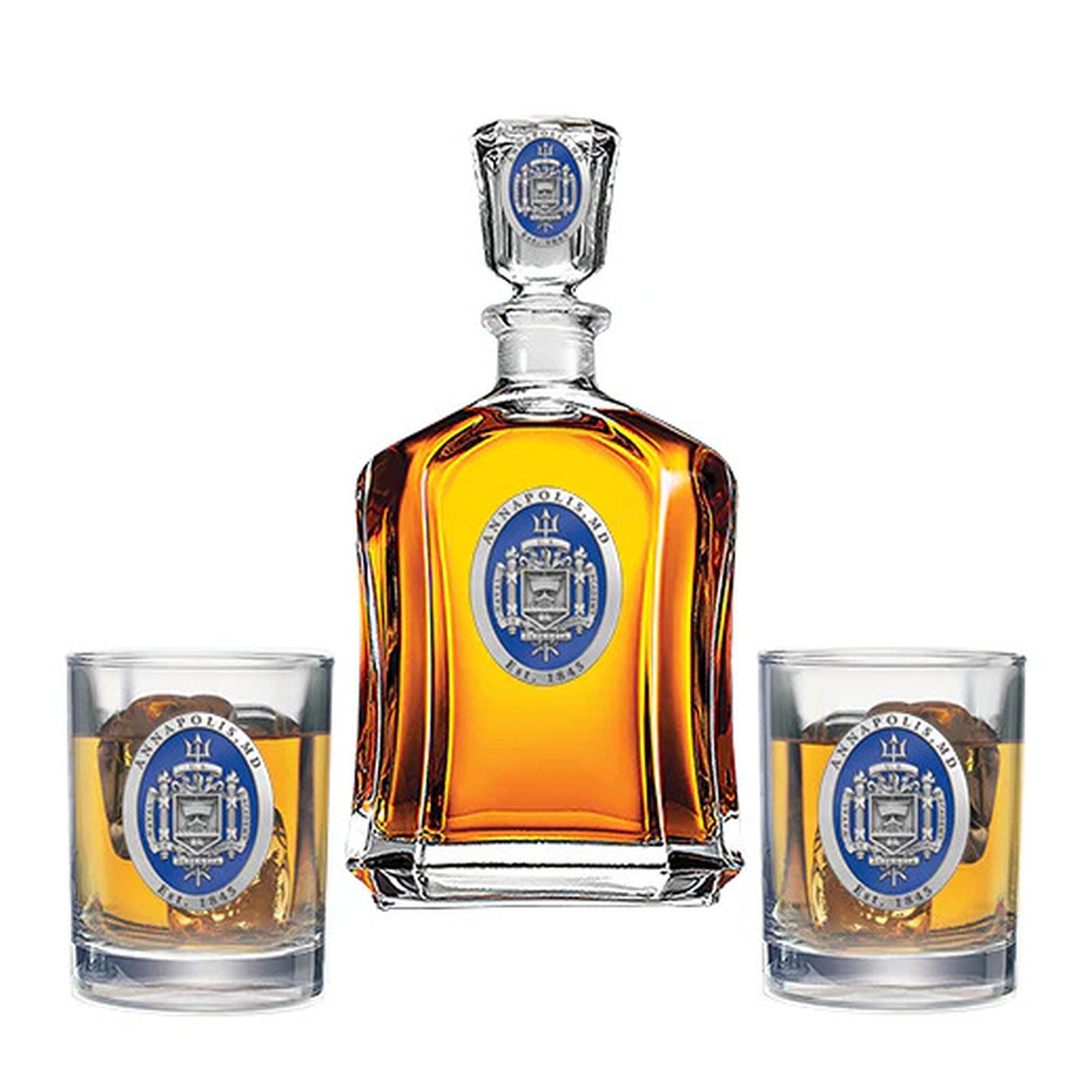 United States Naval Academy Crest Capitol Decanter with 2 Glasses - Sports Gifts, Sports Memorabilia, Sports Collectibles, Fan Shop