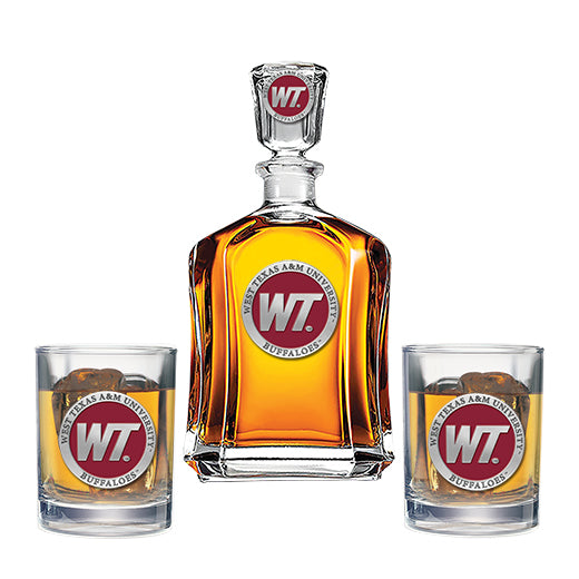 West Texas A&M University Capitol Decanter with 2 Glasses - Sports Collectibles, Sports Memorabilia, Sports Fan Shop, Sports Gifts