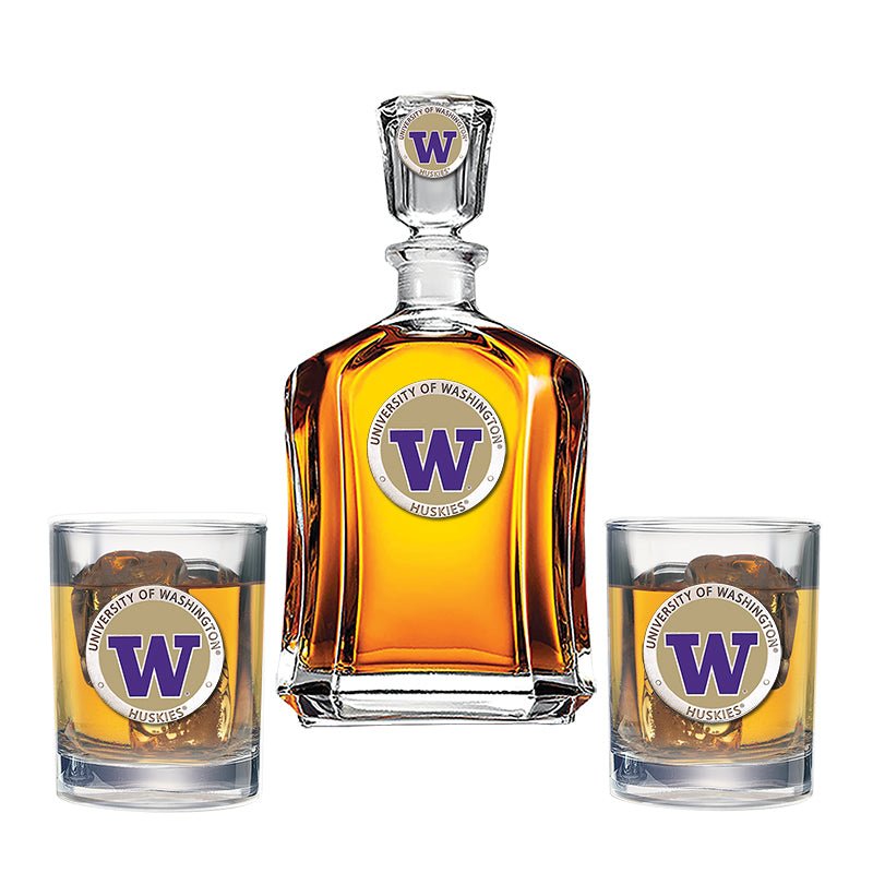 University of Washington Capitol Decanter with 2 Glasses - Sports Gifts, Sports Memorabilia, Sports Collectibles, Fan Shop