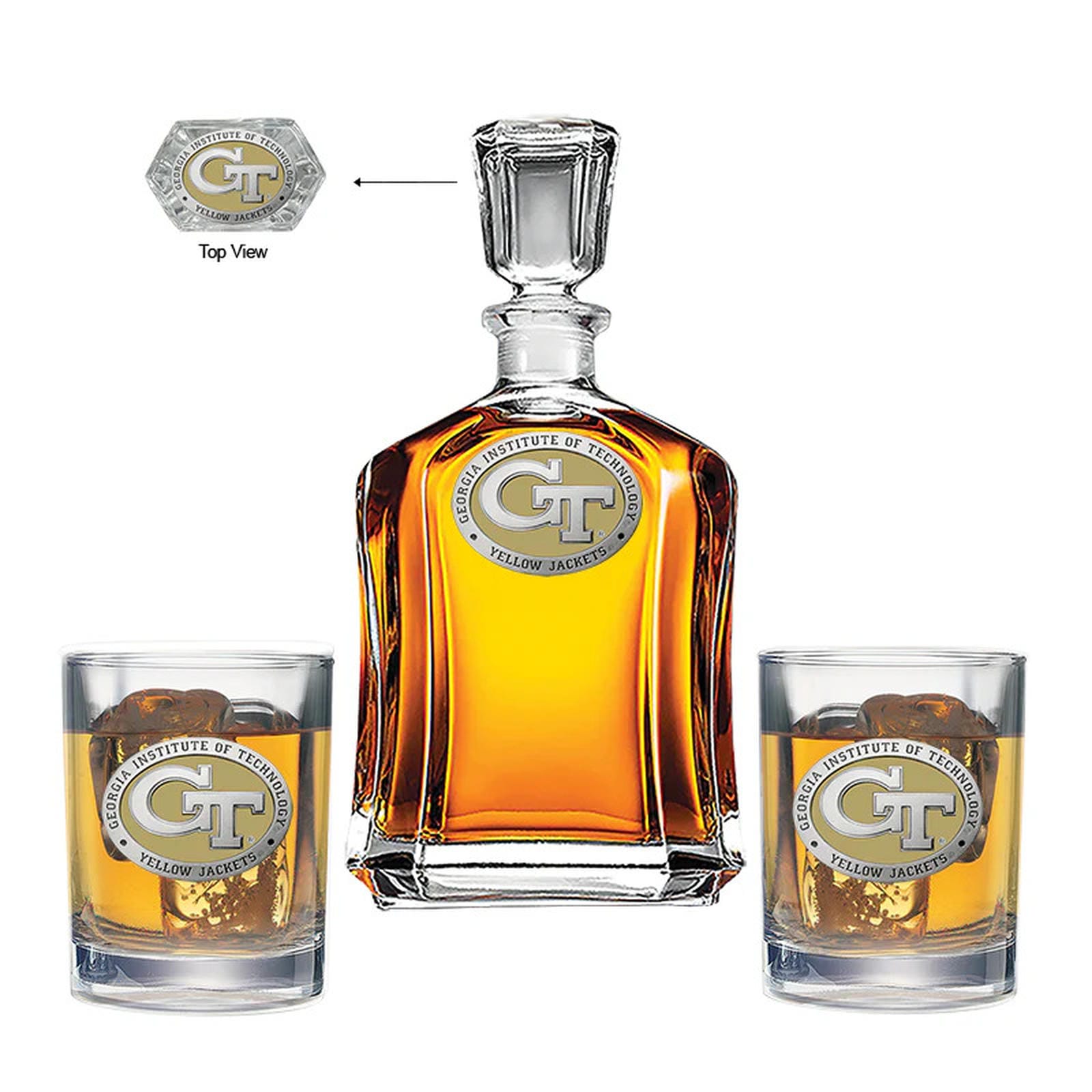 Georgia Tech GT Logo Capitol Decanter with 2 Glasses - Sports Gifts, Sports Memorabilia, Sports Collectibles, Fan Shop