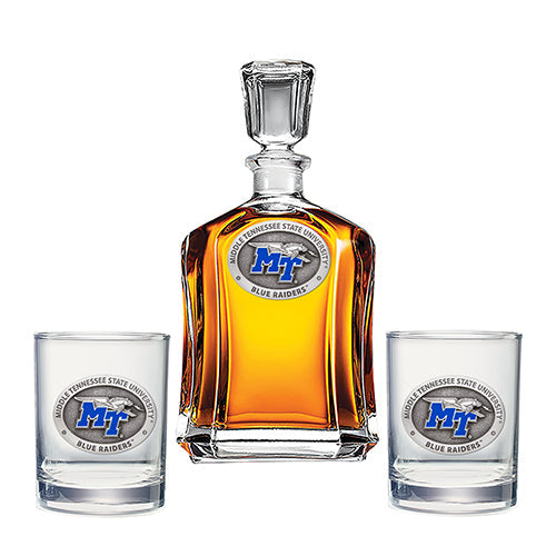 Middle Tennessee State University Capitol Decanter with 2 Glasses - Sports Collectibles, Sports Memorabilia, Sports Fan Shop, Sports Gifts
