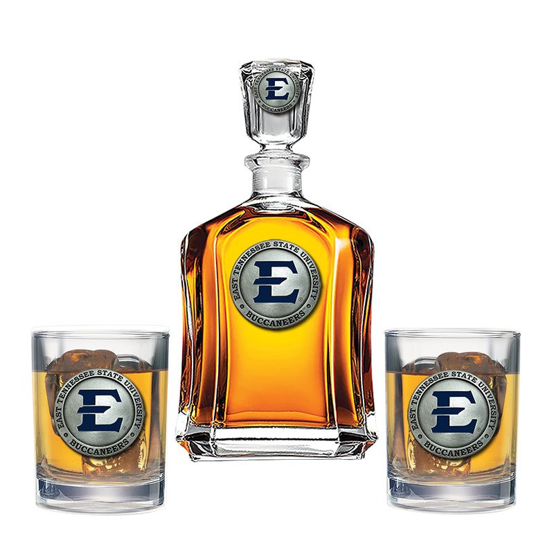 East Tennessee State University Capitol Decanter with 2 Glasses - Sports Gifts, Sports Memorabilia, Sports Collectibles, Fan Shop