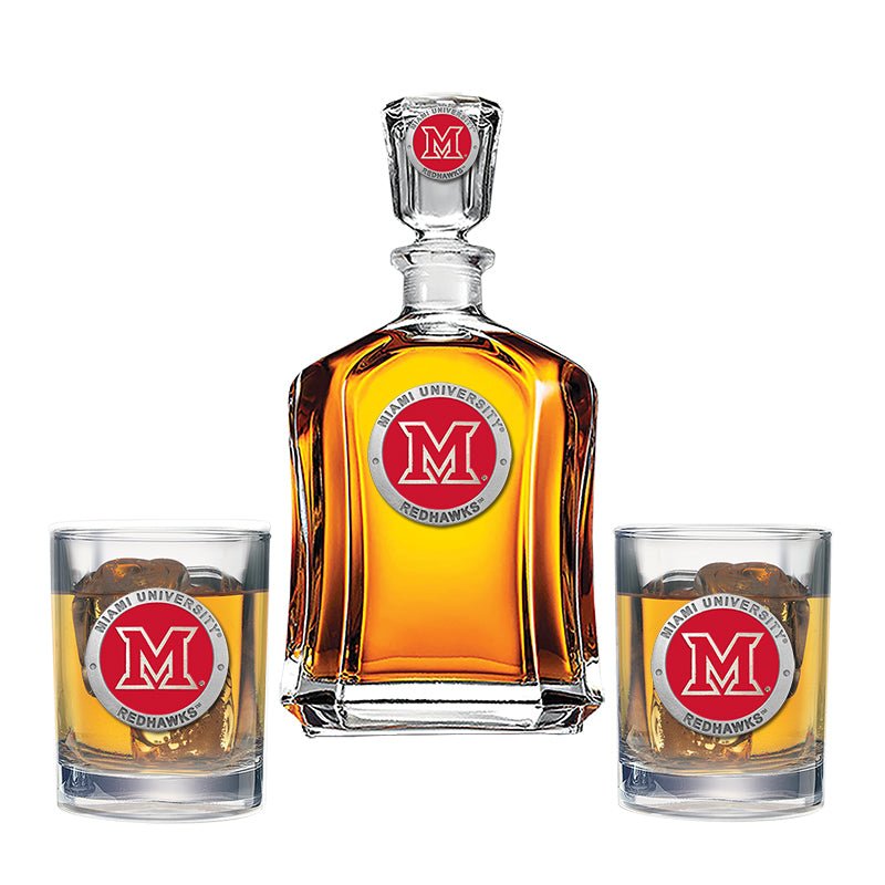 Miami University Capitol Decanter with 2 Glasses - Sports Gifts, Sports Memorabilia, Sports Collectibles, Fan Shop