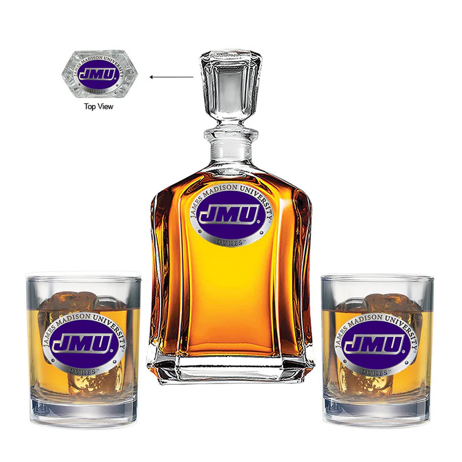 James Madison University Capitol Decanter with 2 Glasses - Sports Gifts, Sports Memorabilia, Sports Collectibles, Fan Shop