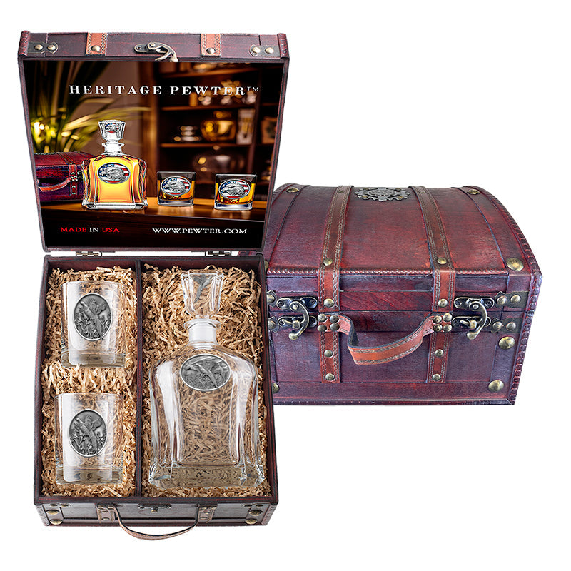 Pheasant Capitol Decanter and 2 Glasses with Chest Box - Sports Collectibles, Sports Memorabilia, Sports Fan Shop, Sports Gifts