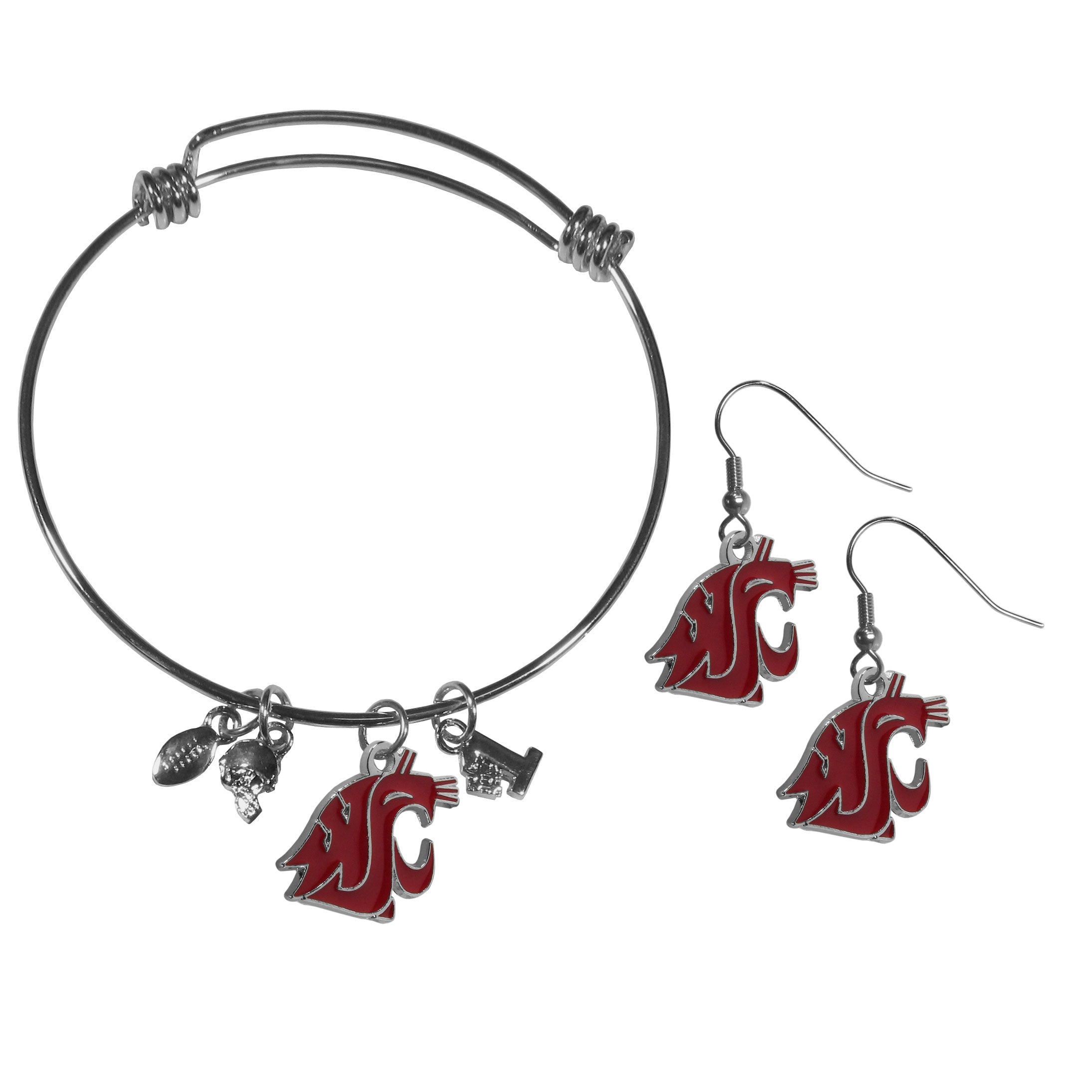 Washington St. Cougars Dangle Earrings and Charm Bangle Bracelet Set - Sports Gifts, Sports Memorabilia, Sports Collectibles, Fan Shop