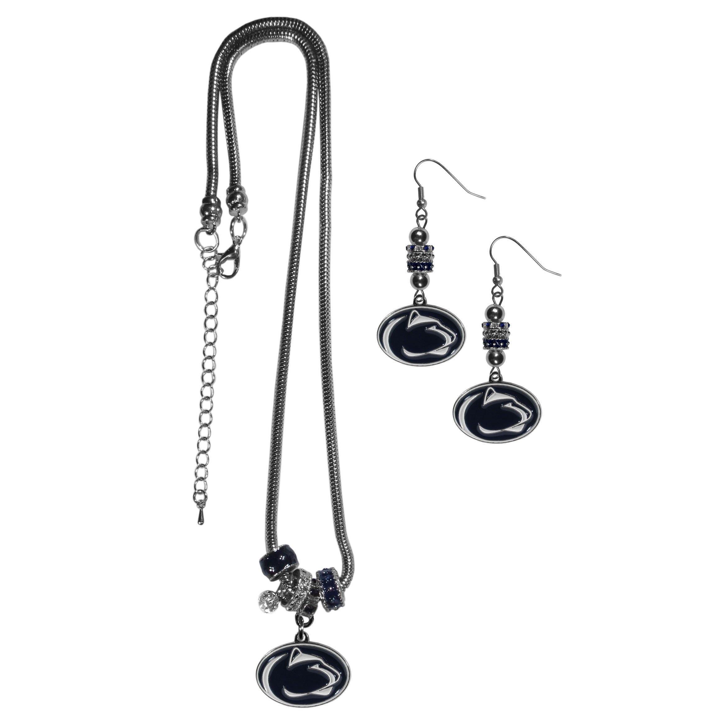 Penn St. Nittany Lions Euro Bead Earrings and Necklace Set