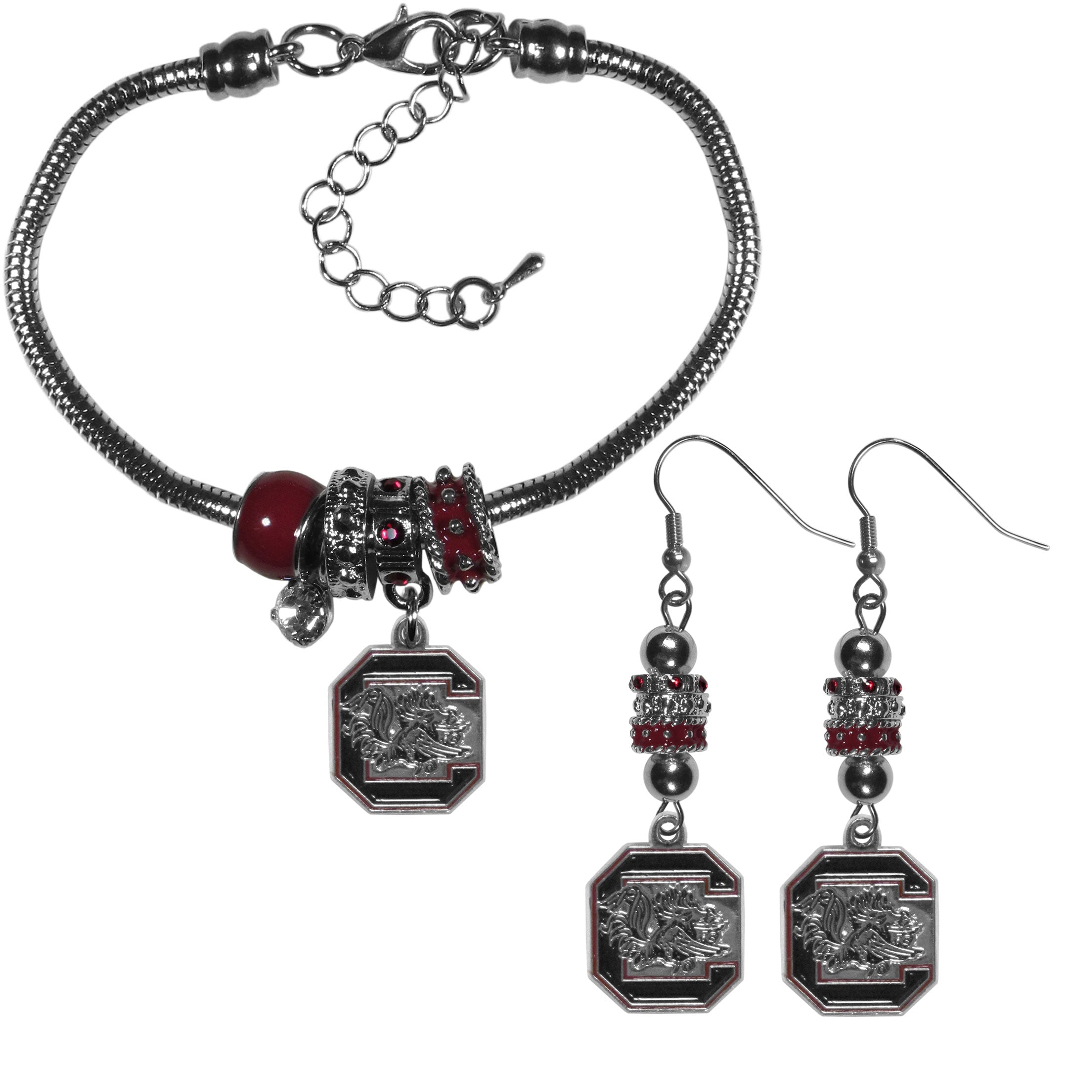 S. Carolina Gamecocks Euro Bead Earrings and Bracelet Set