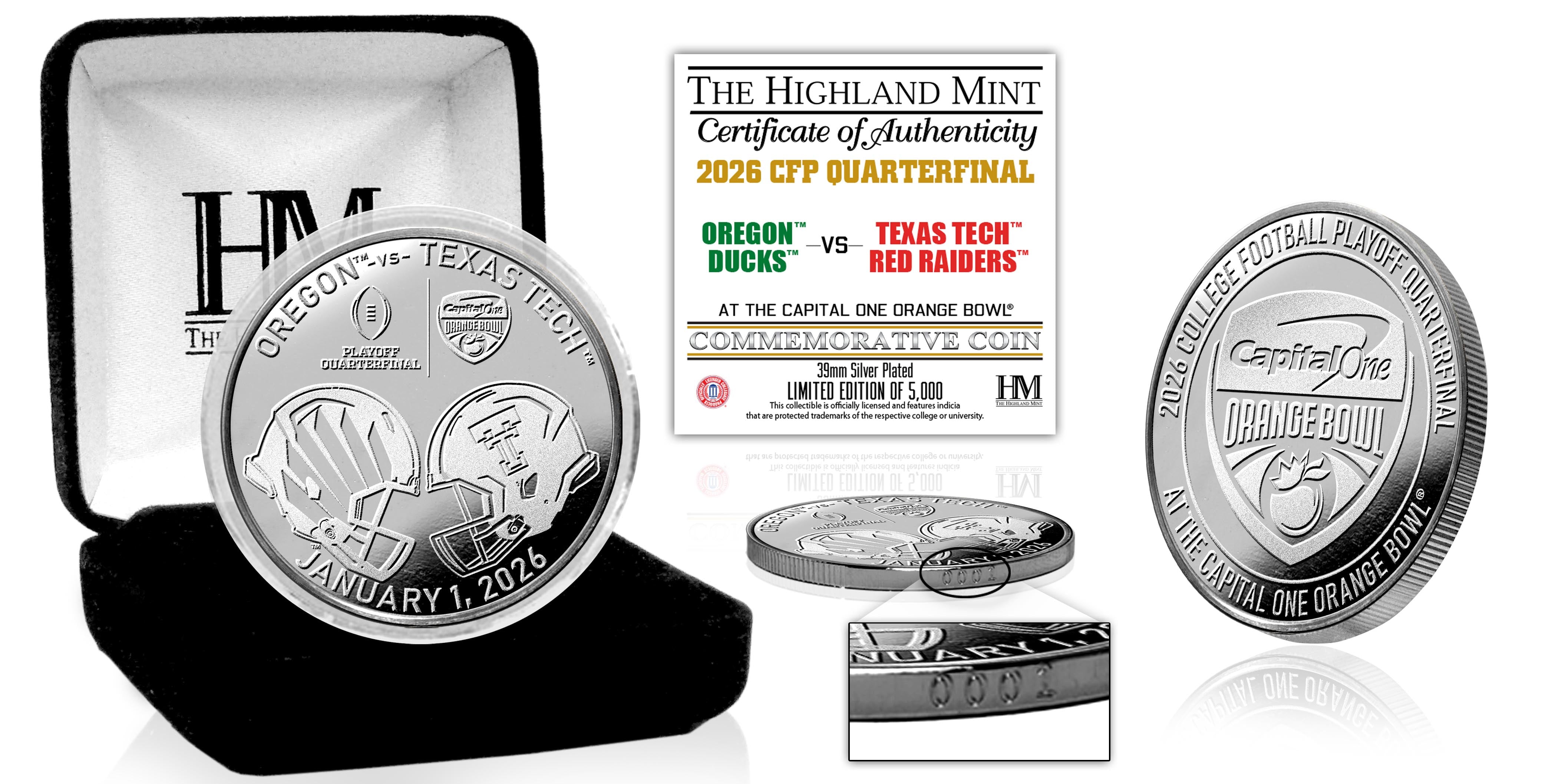 Oregon vs Texas Tech 2025-26 Orange Bowl Silver Plated Coin