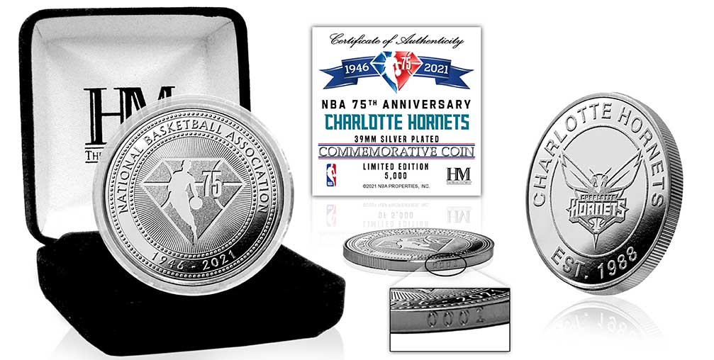 Charlotte Hornets NBA 75th Anniversary Silver Mint Coin - Sports Collectibles, Sports Memorabilia, Sports Fan Shop, Sports Gifts