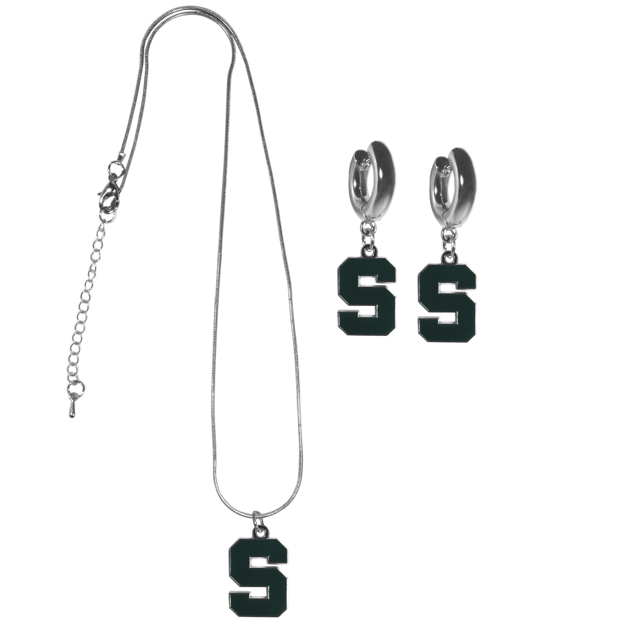 Michigan St. Spartans Huggie Hoop Earrings and Necklace Set